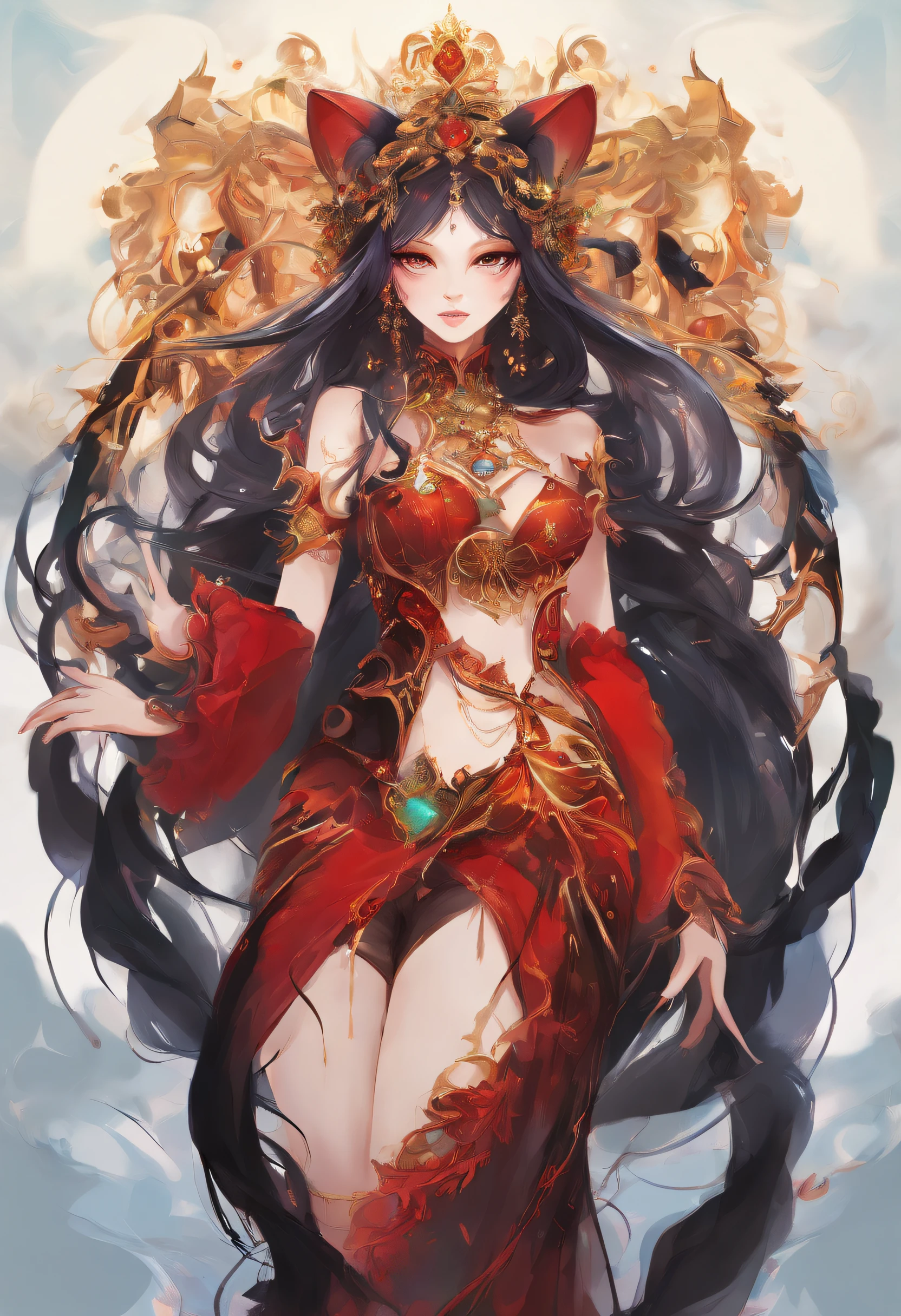 anime girl with long hair and a crown holding a sword, onmyoji detailed art, anime goddess, a beautiful fantasy empress, onmyoji, by Yang J, ((a beautiful fantasy empress)), full body xianxia, queen of the sea mu yanling, flowing hair and long robes, beautiful character painting, inspired by Lan Ying