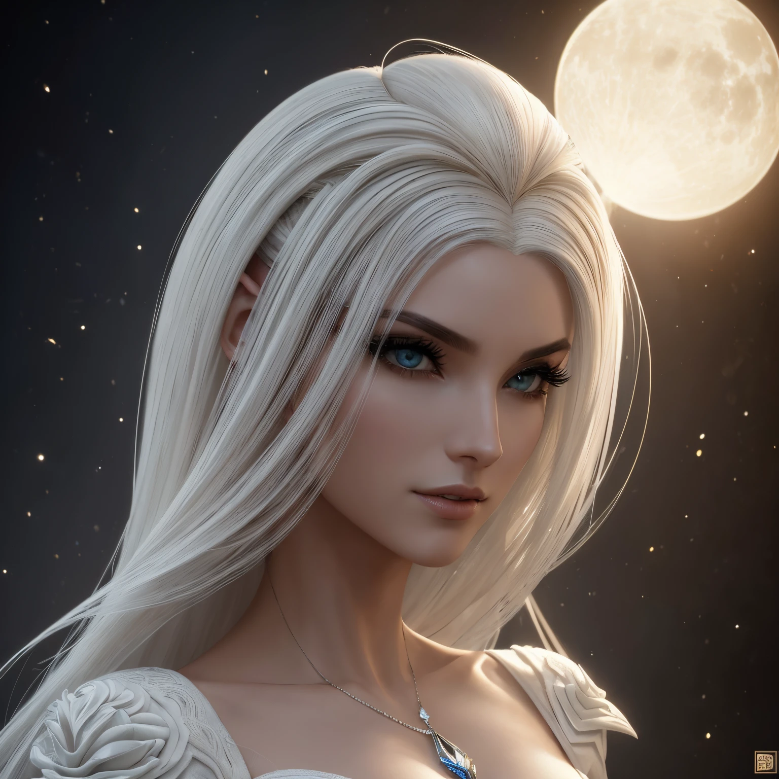Insanely detailed photograph of a gorgeous vampire alien woman, Renascimento, longos cabelos brancos, intrincados olhos brancos, genial, Ethereal, hiperdetalhado, 32k resolution, dynamic lighting, umbigo coberto, hiper detalhado, intrinsecamente detalhado, trending on ArtStation, terno de luxo branco, Volumetric lighting, BalenciagaStyle