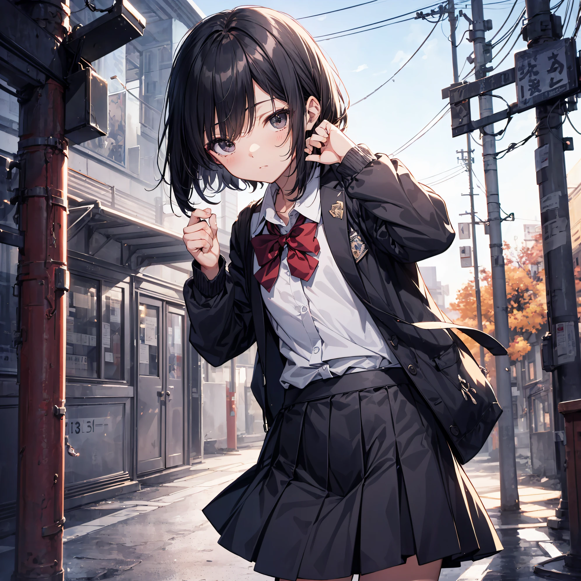 god quality,  anime moe artstyle,best anime 8k konachan wallpaper,badass anime 16k,perfect anatomy, (Please draw a girl walking sleepily to school. :1.3),break, 1girl, (Solo,Loli,child,13-year-old:1.5),a junior high school student, androgynous charm, (Very Short hair), Full limbs, complete fingers,flat chest, Small butt, groin, Small eyes,beatiful detailed black eyes,disgusted eyes, school Uniform, in the School commute route. break,ultra-detailed,high resolution,super detailed skin, professional lighting,(god illustration:1.2),