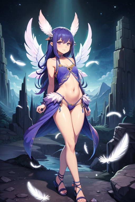 Skinny, light fairy, Anime girl, purple hair, large breasts, monster girl, wings of light, full body shot