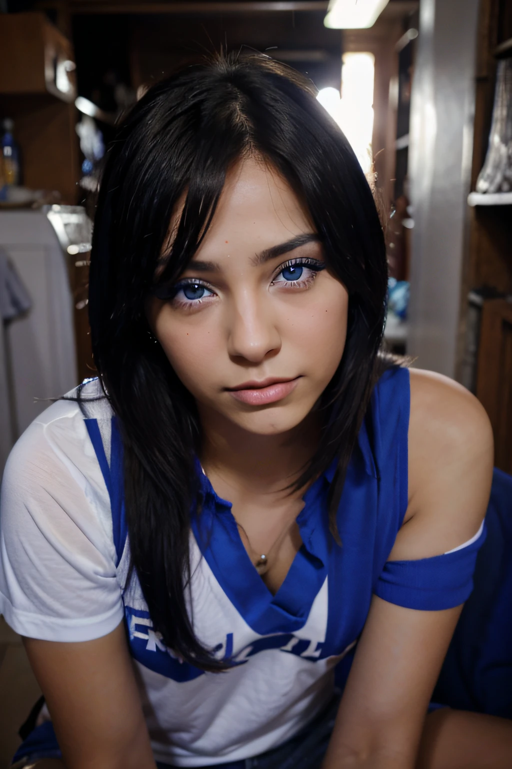 Chica transexual, ojos azules, con pene