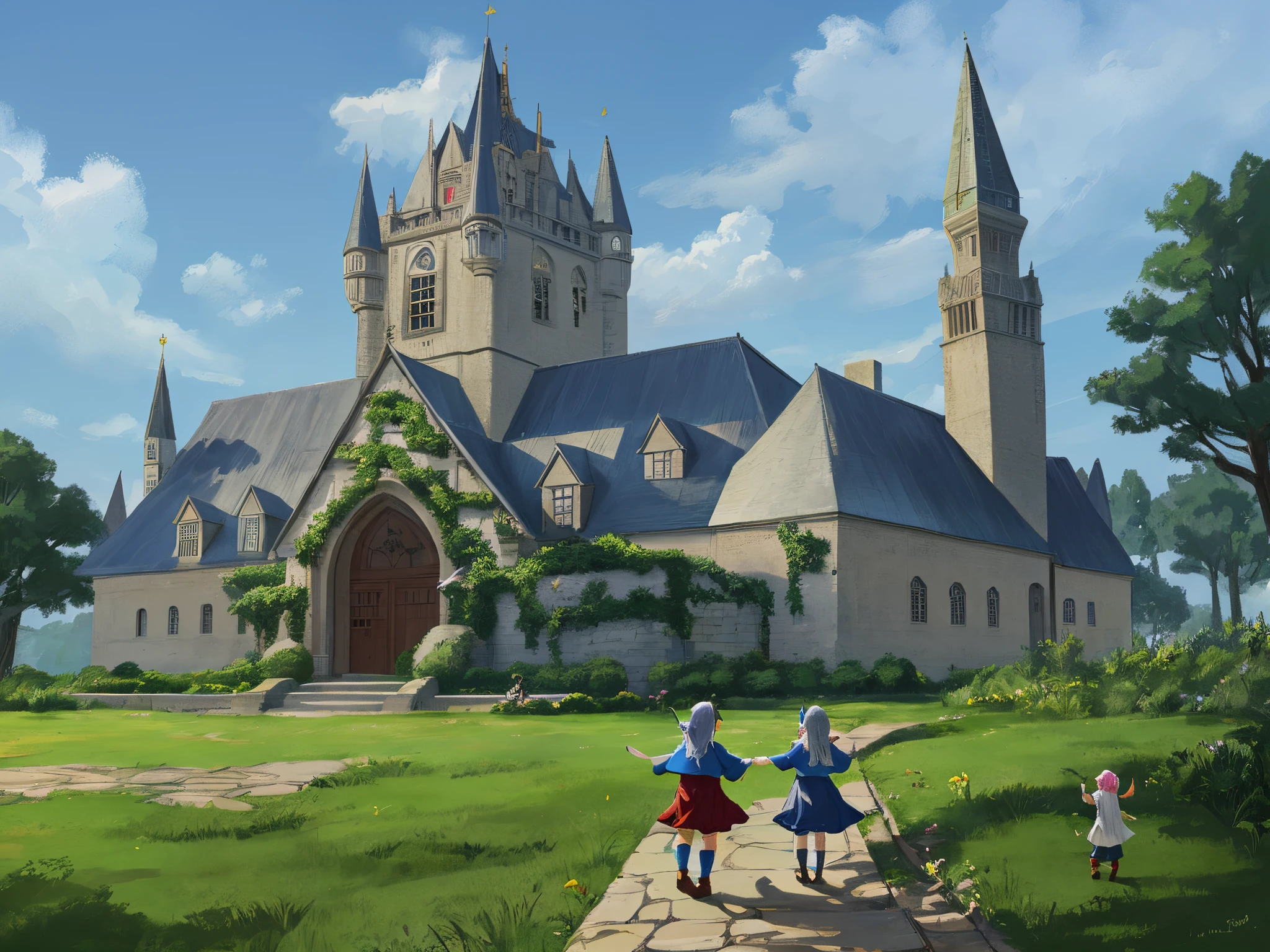 Medieval style giant  school for magical kids