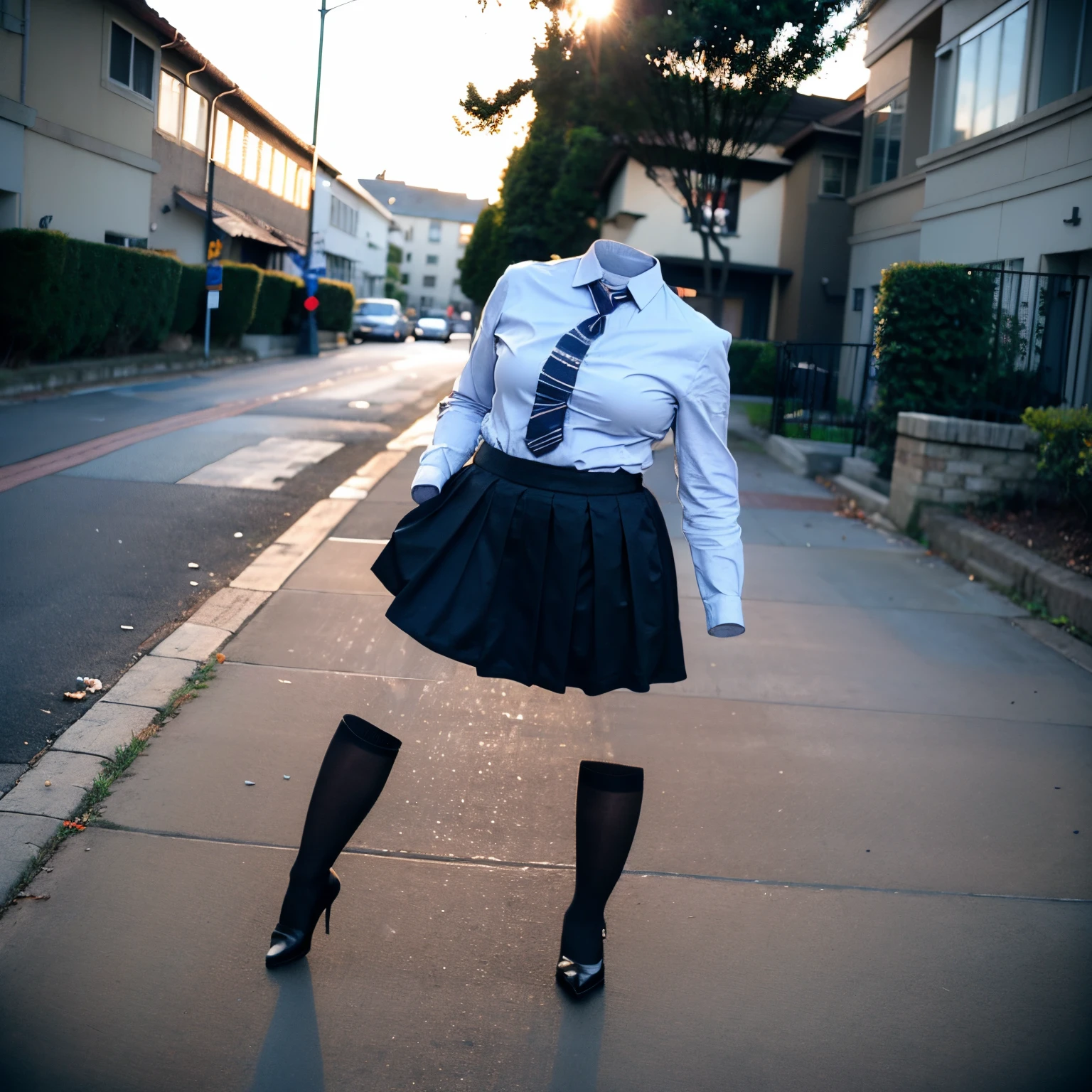 chubby, fat, school uniform, school tie, in park, going home from school, (Seductive pose, ashamed pose), (invisible:1.5, no humans:1.5, headless:1.5, faceless:1.5), (cute big breasts), (8k, RAW photo, best quality, masterpiece:1.2), (realistic, photo-realistic:1.37), photon mapping, radiosity, ((Hasselblad photography)), physically-based rendering