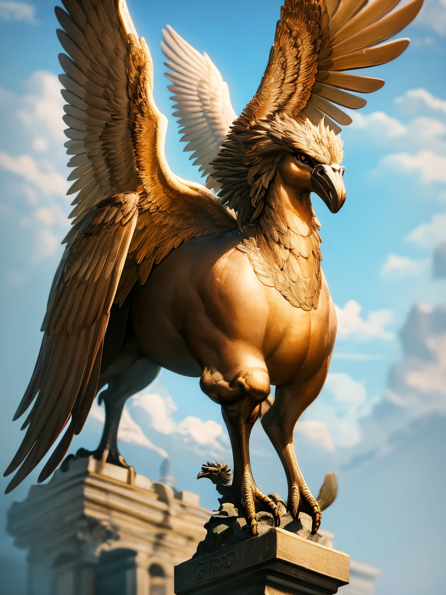 Mythological griffin spreading its wings