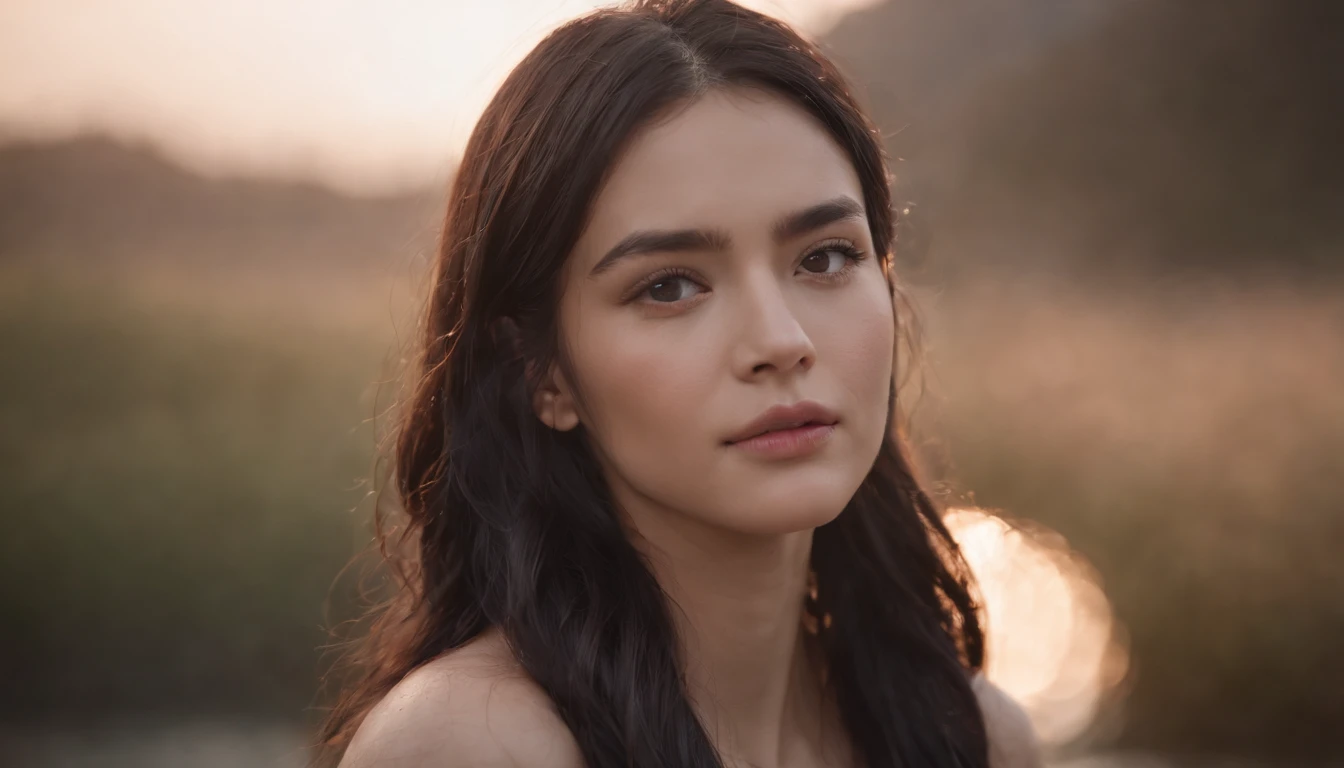 black hair, wet hair, shiny hair, messy hair, hair over shoulder, empty eyes, longeyelashes, blush, mouth hold, Romanticism, Surrealism, depth of field, Fujicolor, f/1.8, UHD, high details, textured skin, best quality, highres, 8k