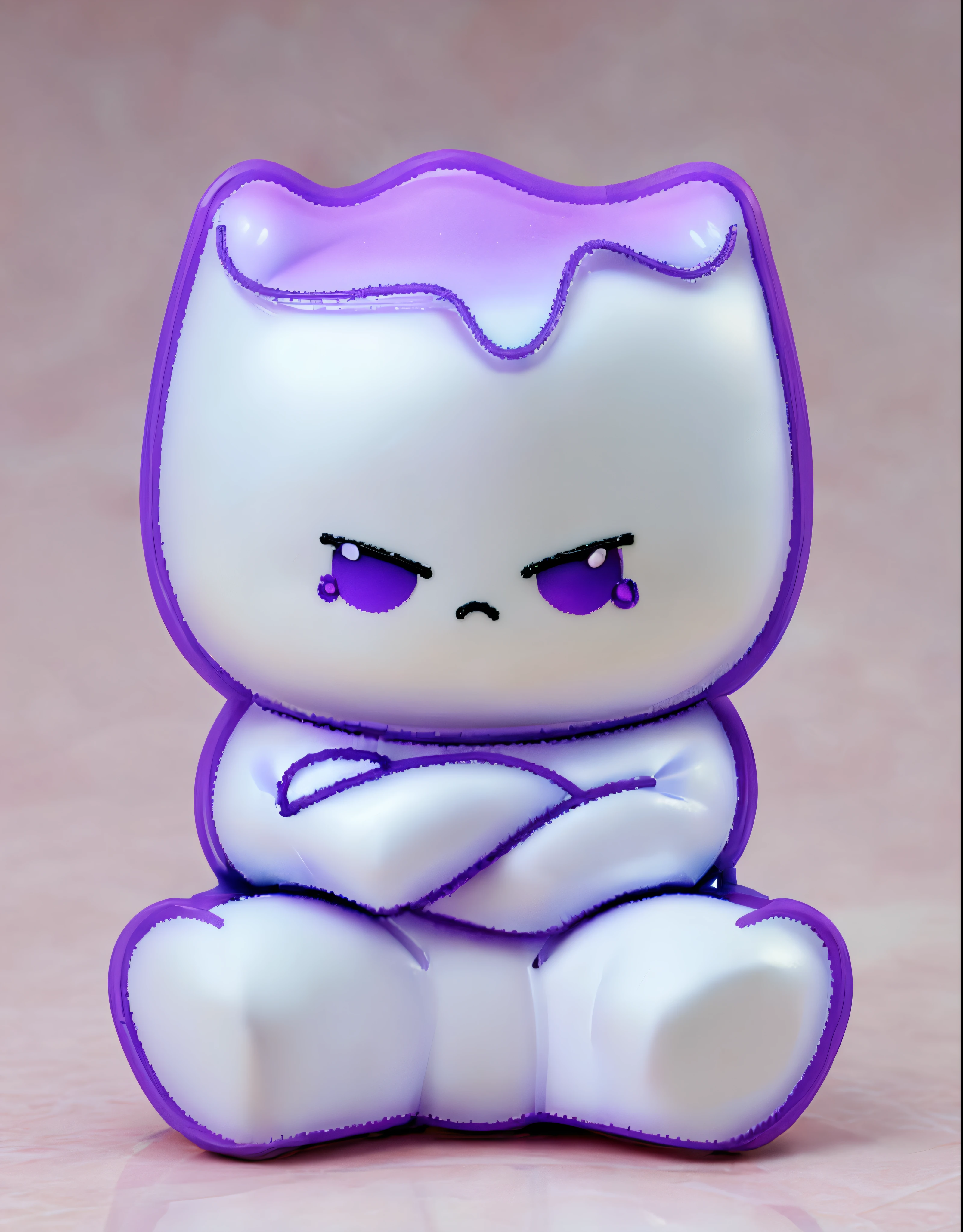 Sitting marshmallow with hands crossed，expression sad，skin white purple gradient，3Drenderingof，Cartoon blind box effect