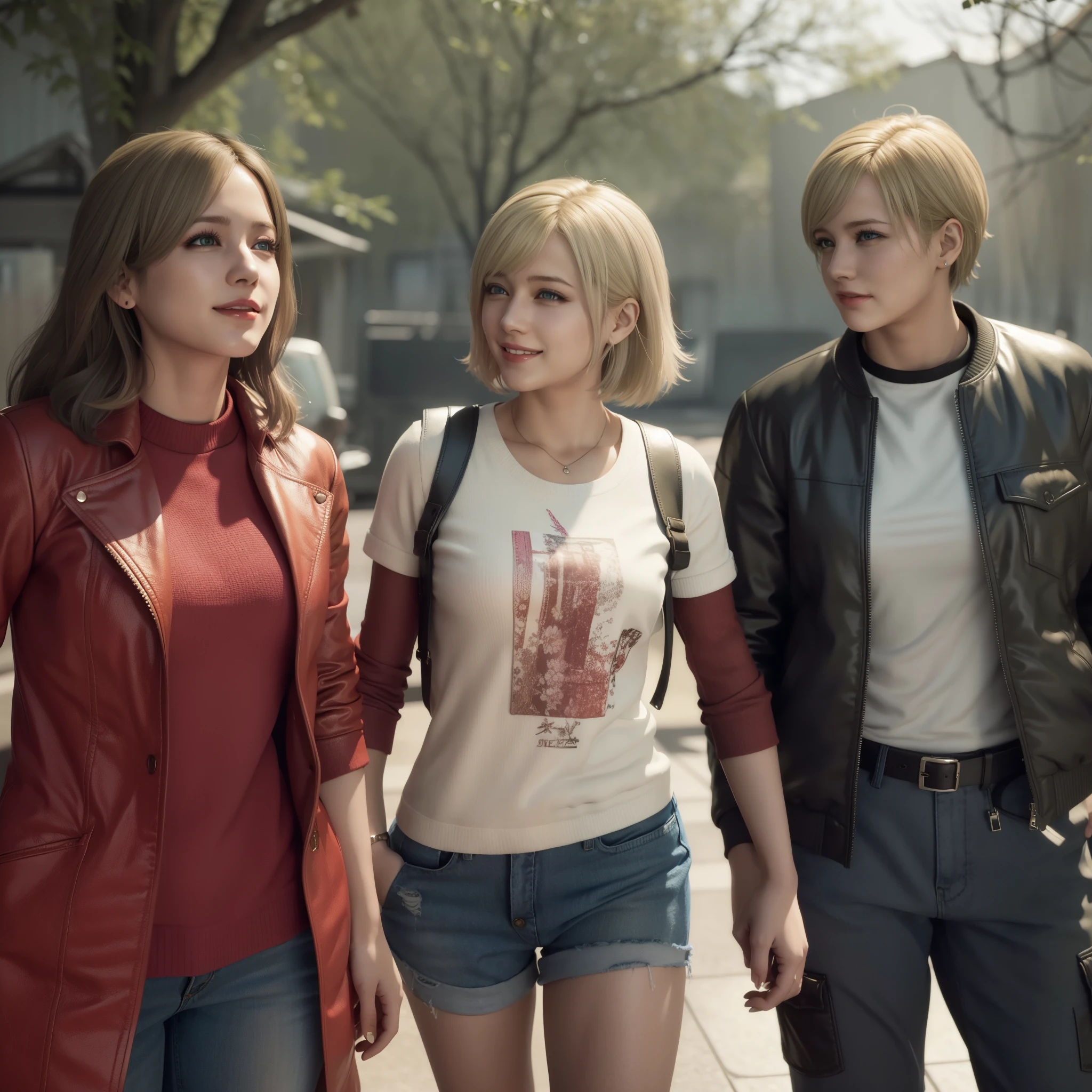 Sherry Birkin ,Woman, little smile, wearing white jacket, blonde hair, polish, Happy expression, Look the other way