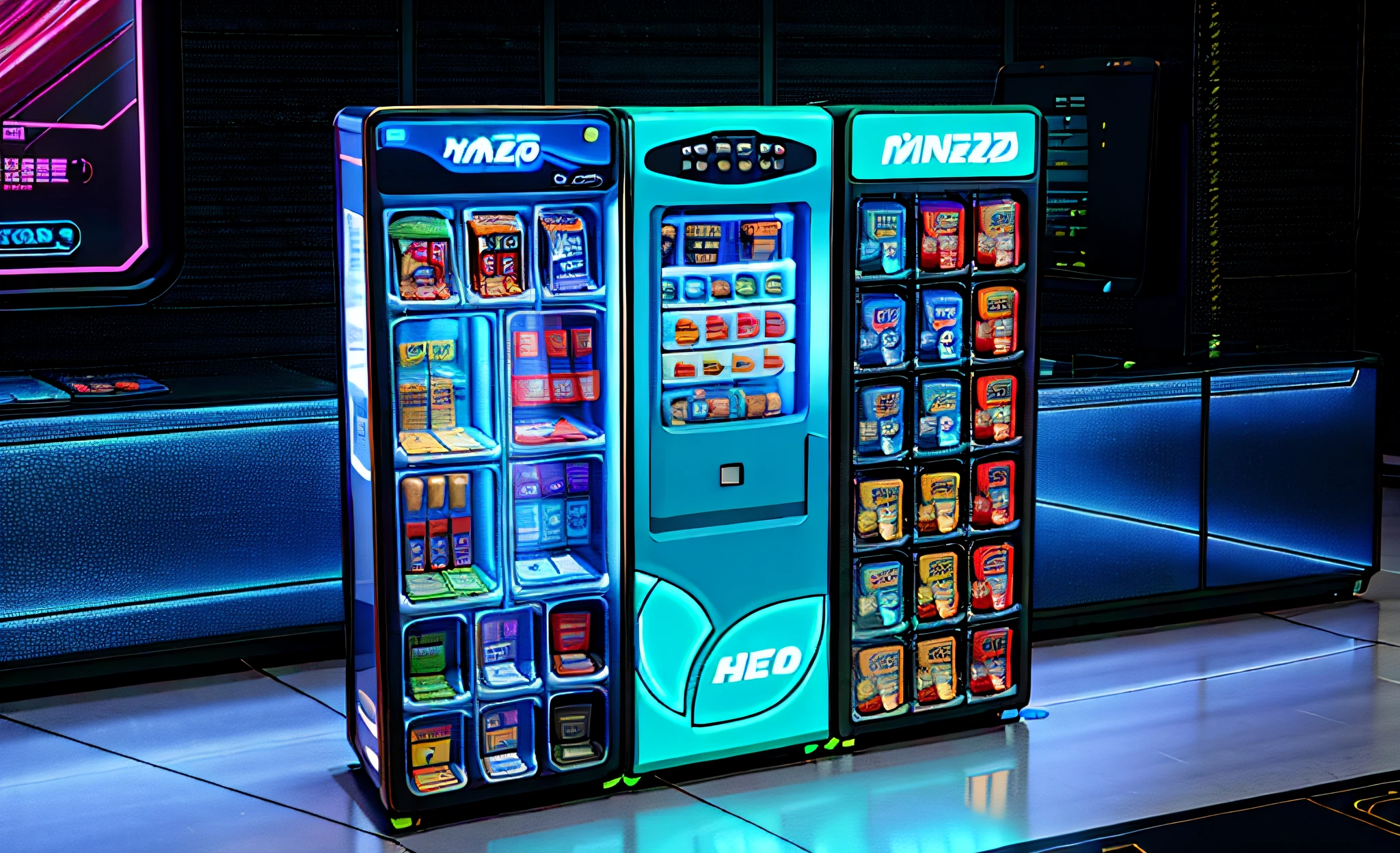There are vending machines on the floor, sci-fi vending machine, sci-fi vending machine, vending machines, vending machine, Product design renderings, author：Shen Zhezi, 3D product rendering, Product renderings, rendering of the windigo, keyshot product renderings, author：Zhang Chengye, rendering, Black and white 3D rendering