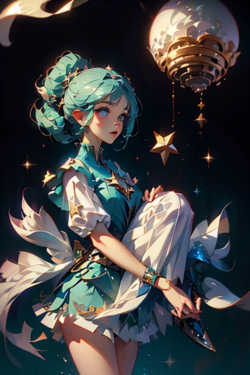 (masterpiece, highest quality, highest quality, Official Art, Beauty and aesthetics: 1.2), (One girl: 1.3), (Fractal Art: 1.3), Bright aqua blue eyes, Medium length hair with tassels, Nude midpart