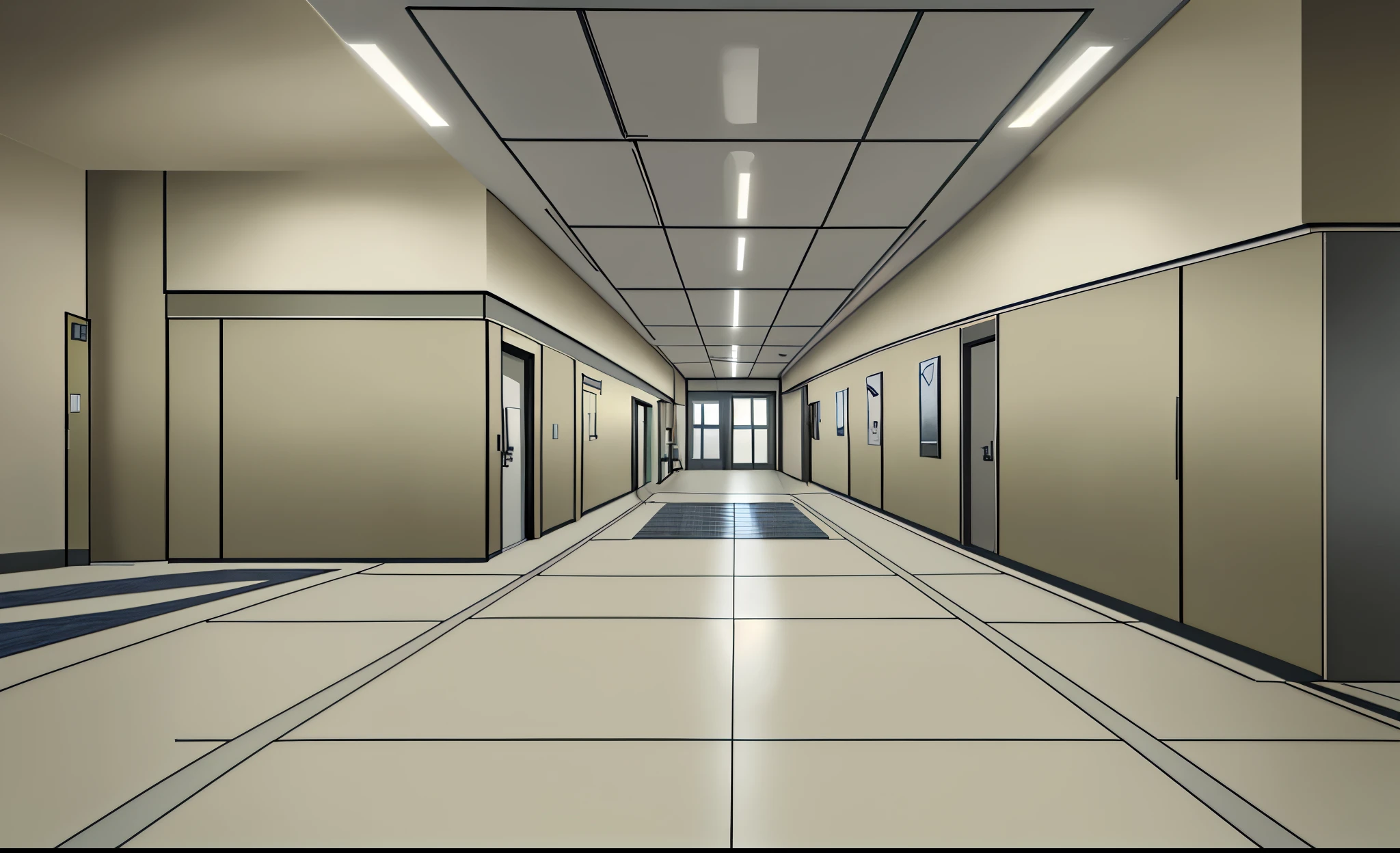 Hospital with Elevator, plaid floor, 4k, no humans, background,