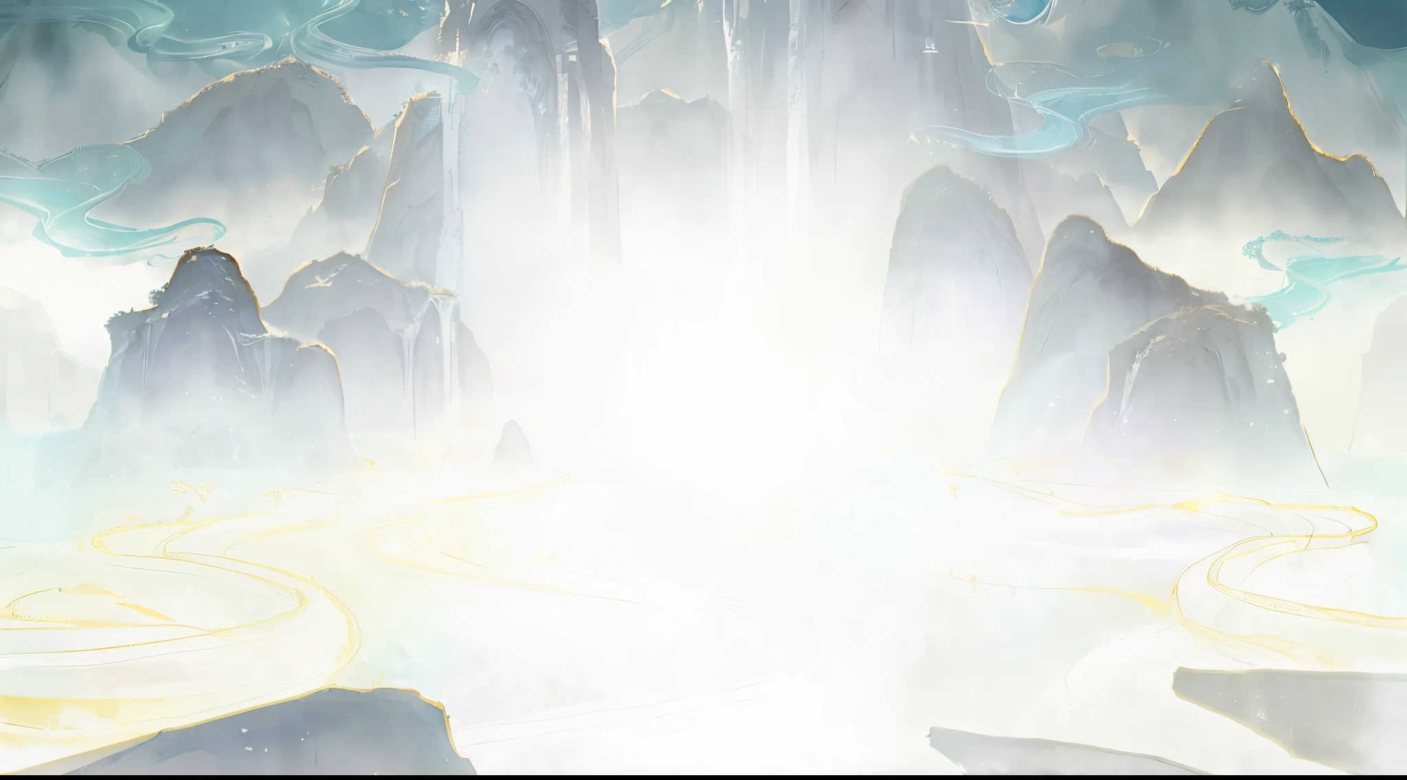 Photo in front of the waterfall, ethereal background, arte de fundo, pillars of ice background, background artwork, light kingdom backdrop, Epic background, Magnificent background, arena background, cave background, onmyoji detailed art, Ethereal realm, Magical battlefield background, concept art magical highlight, Ethereal landscape, odin's stone arena background, ornate backdrop