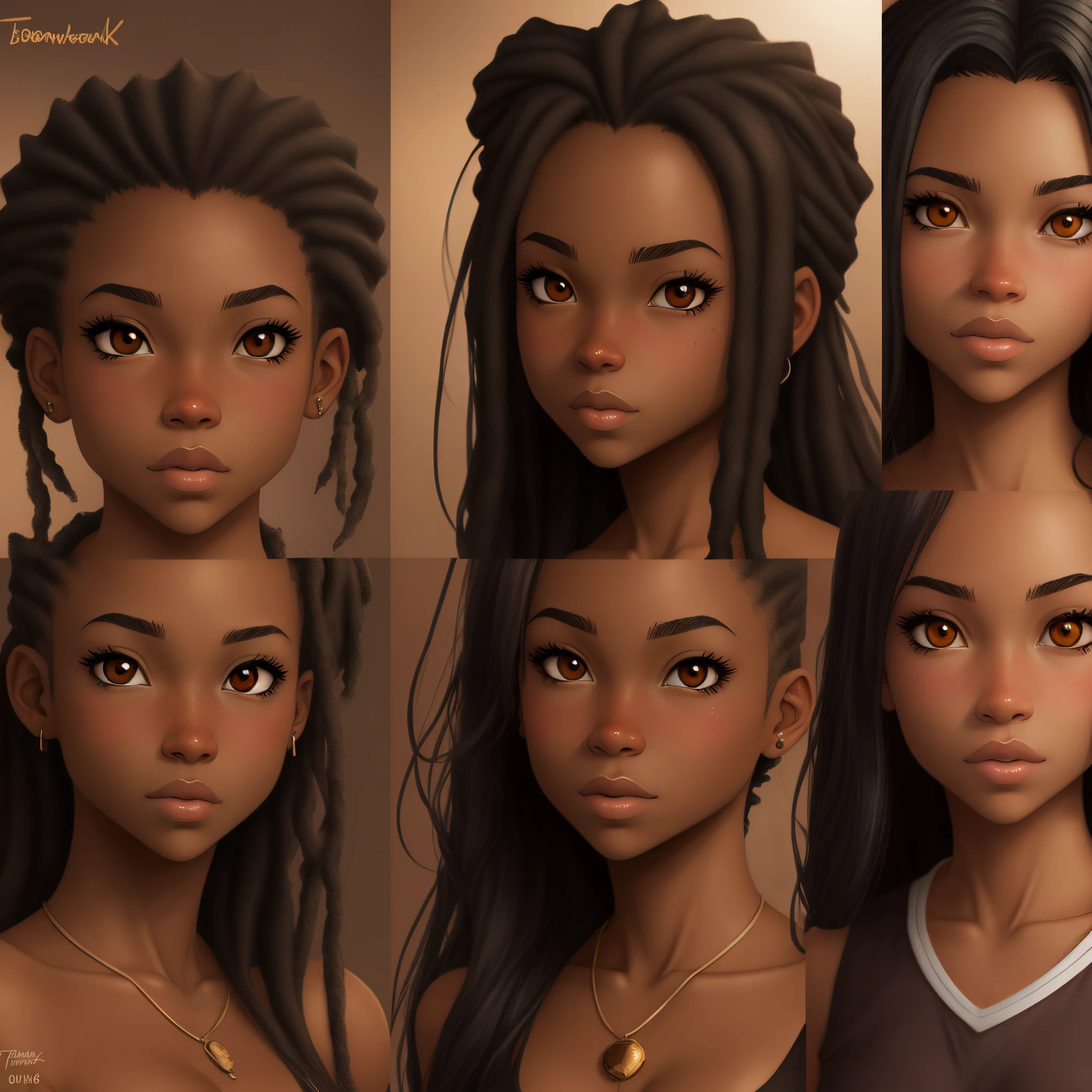 Um Mulher de 20anos, pele morena, tatuagem de estrela transparente no meio da testa, cabelos brancos cortados de lado, rastafari, perfect afro braided hair, has very long braids falling forward, sobrancelhas grossas e pretas, , olhos rosa, cabelo rosa, cabelo curto, olhos detalhados, olhos arregalados, eyelash, olhando para o espectador, visualizador de frente, fundo branco, reference sheet, (( art Expressions Of Joy, sorriso, v plano completo, Vista frontal, de personagem, Multiple views one, com menos, estilo de mesmo Estilo de cabelo, menos Tipo de  ,Front view view, design,  FORTE )) 