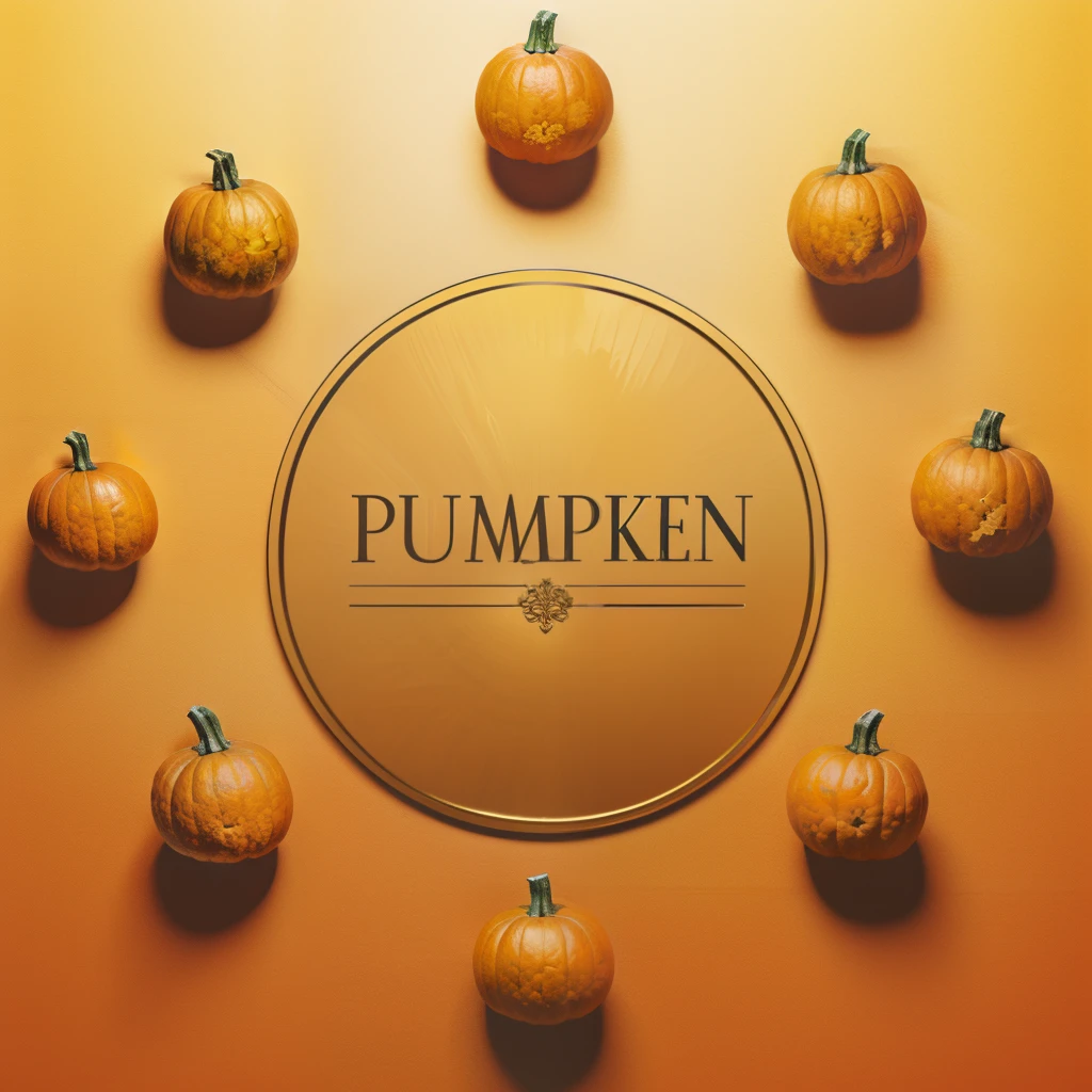 Golden background written selection of the round with pumpkins in the corners