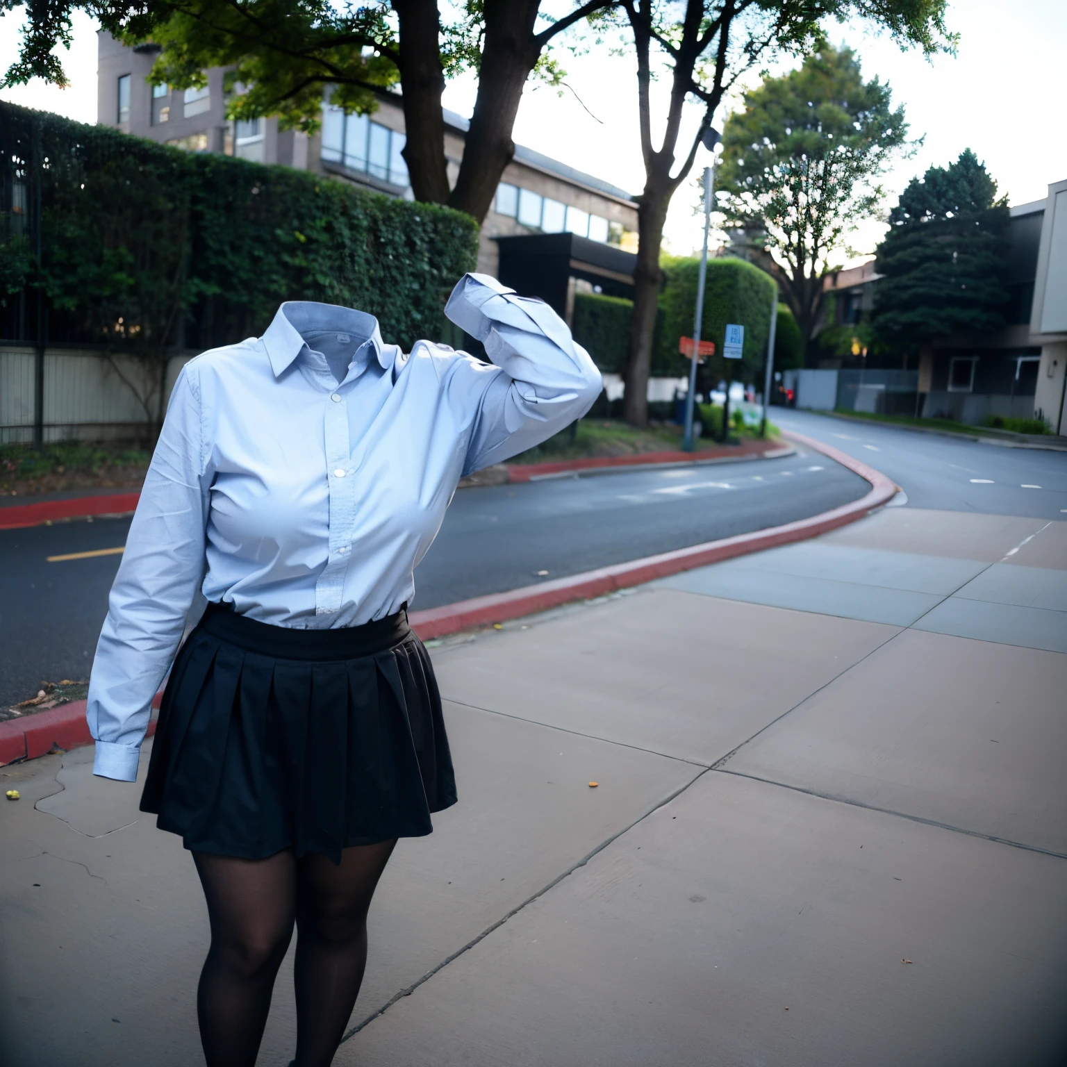 chubby, fat, school uniform, school tie, going home from school, (Seductive pose), (invisible:1.5, no humans:1.5, headless:1.5, faceless:1.5), (cute big breasts), (8k, RAW photo, best quality, masterpiece:1.2), (realistic, photo-realistic:1.37), photon mapping, radiosity, ((Hasselblad photography)), physically-based rendering