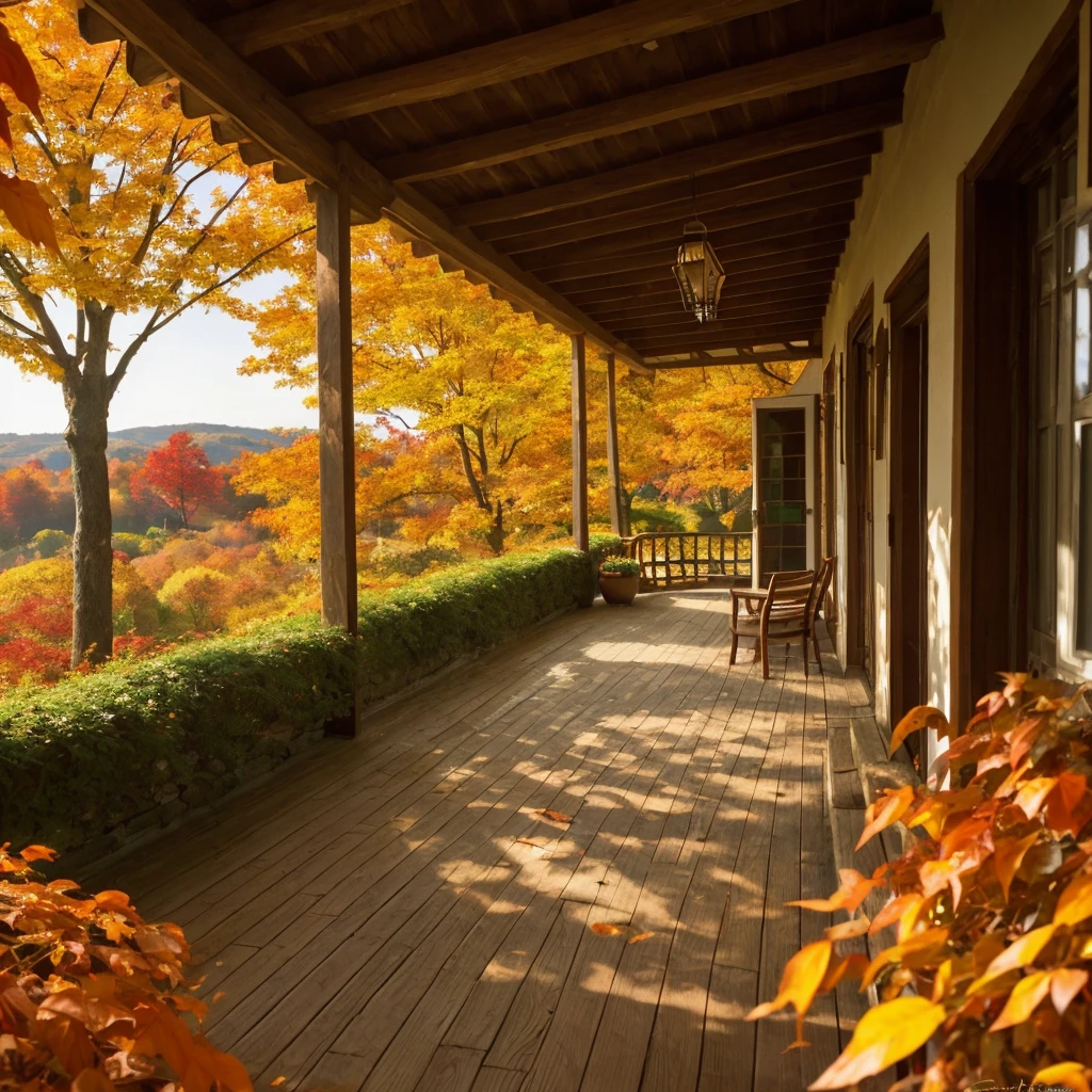 Relieved countryside country Thatched autumnal Colored leaves veranda mont rivulets catss persimmon Nostalgic