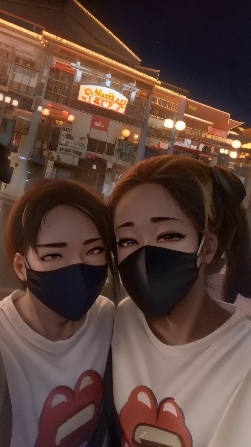 Two people wearing masks take a photo in front of a building, kda and sam yang, by disney!!, profile image, they are in love, exclusive, Tumbler, photograph taken in 2 0 2 0, profile photo, Big Disney Eyes, lovely couple, #nffsw, Disney land, # nffsw, Jordan Glimmer and Natasha Tan, wearing a mask