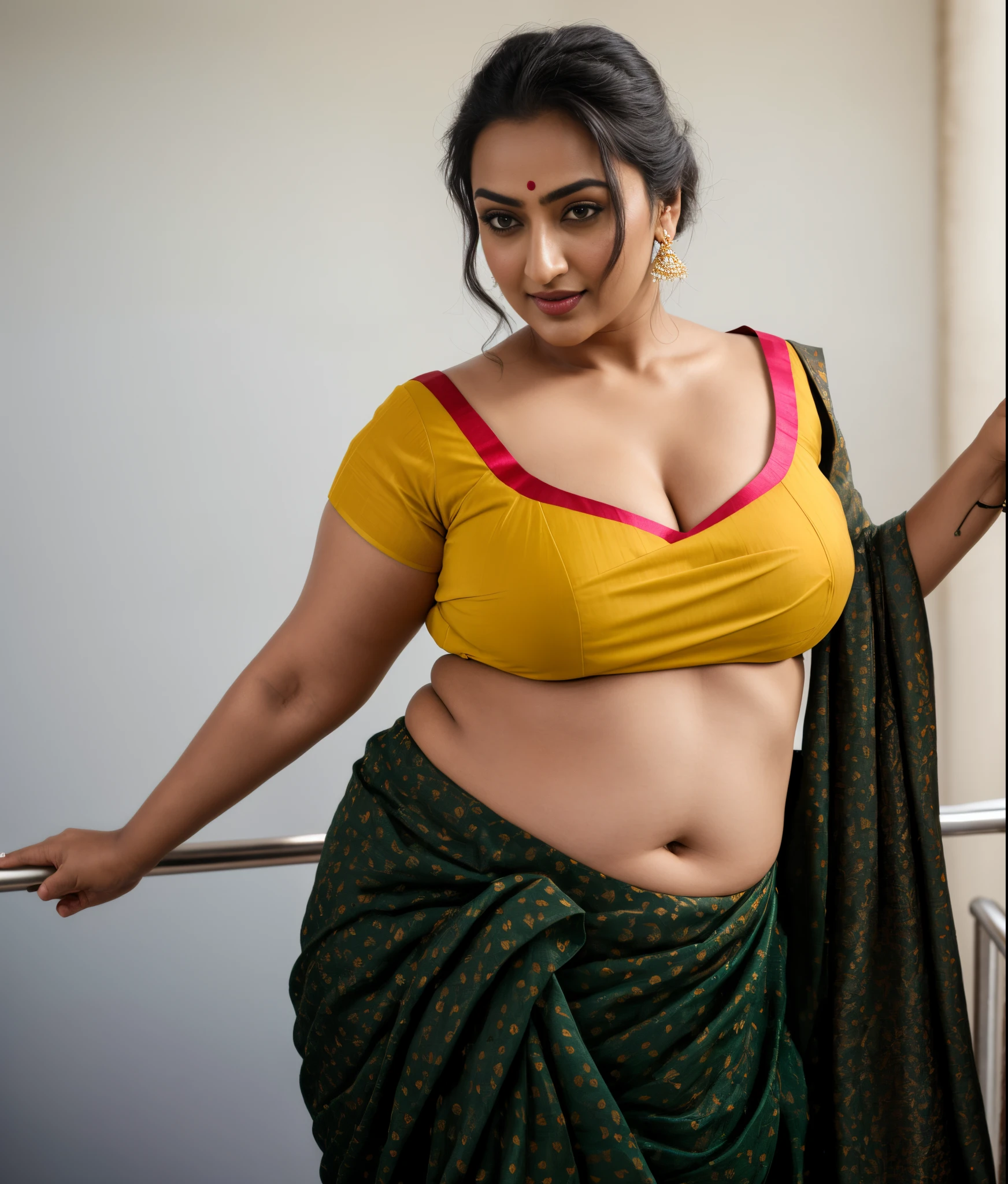 Foto RAW, photorealistic, photography, full body shot, master shot, goddess like beauty, perfect thick chubby mallu Desi aunty bhabhi, Wearing a Stanapatta, a chest-band.Saree model, model Photography, Indian saree shoot, Indian traditional wear advertising photography, traditional wear brand shoot, face of Indian actress Sonakshi Sinha, masterpiece, realistic, realism, incredible details, sensual pleasure, photorealism, detailed skin, skin pores, high contrast, photorealistic Artstation 8k HD digital art trend of high definition and detailed realistic skin texture, ultra detail, realistic skin texture, armature, best quality, ultra high definition, (photorealistic:1.4),, high resolution, detail, raw photo, Re sharp, by Lee Jefferies Nikon D850 Film Stock Photo 4 Kodak Portra 400 Camera F1.6 Lens Rich Color Ultra Real Realistic Realistic Textures Dramatic Lighting Unreal Engine Trending at Art Station Cinestill 800,(pele altamente detalhada: 1.2), 8k UHD, DSLR, soft-lighting, alta qualidade, grain of film, Fujifilm XT3,she didn't like to wear blouse or bra, she is happy to wear only saree, she hates blouse or bra,