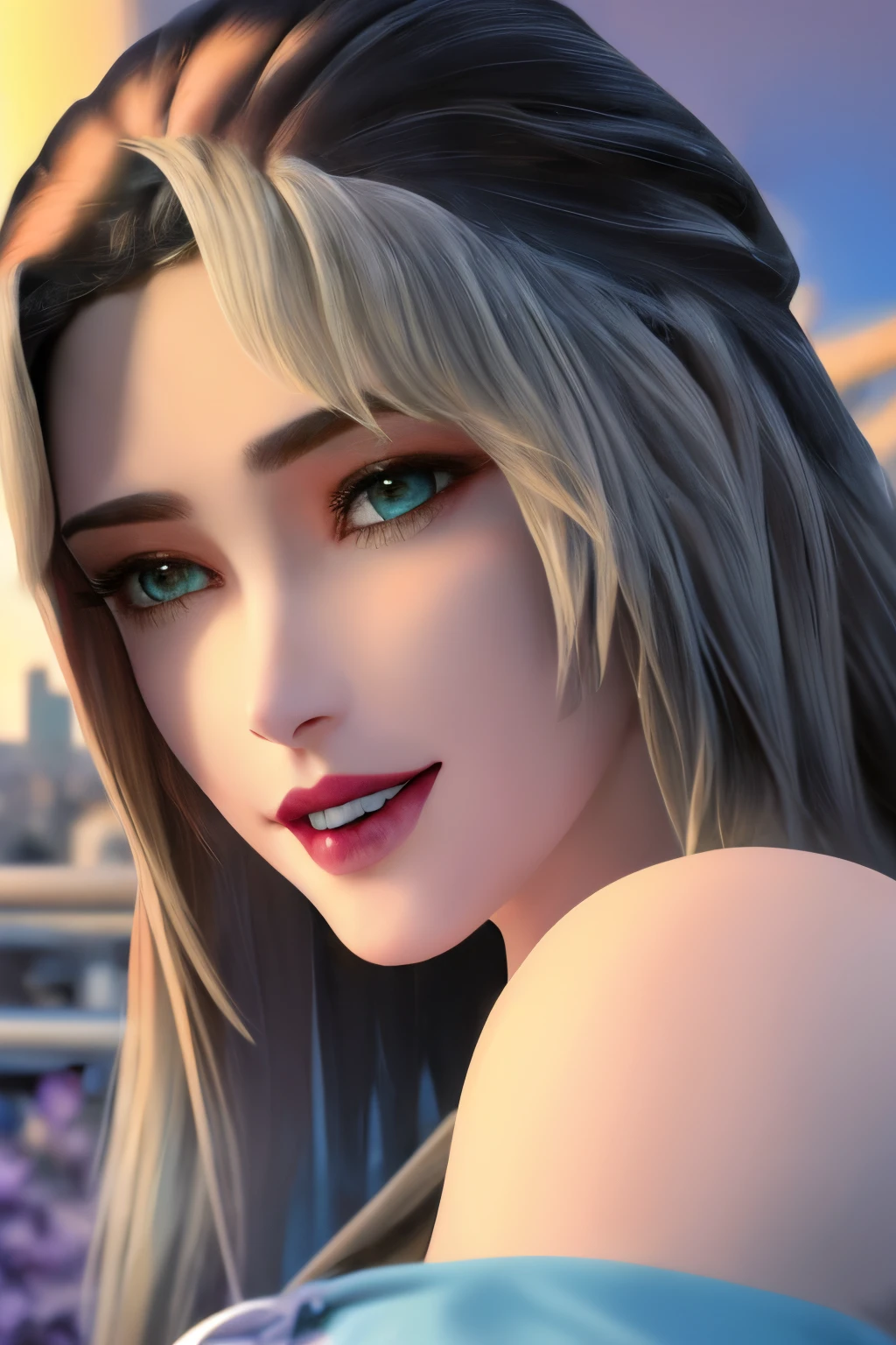 Arte Oficial, master part, foco nítido, (Linda mulher chinesa bonita bonito: 1.3), (Beautiful and adorable Chinese: 1.3), Beleza chinesa ruiva, Delicately beautiful hair and eyes and face reaching the floor, Realistic, ultra-detalhado, Beautiful girl, chuva de luz fina, roupas molhadas, Glow White Particles, (side-lighting: 1.2), sunlight, nuvens brancas, nuvens detalhadas, delgado, Cute big breasts big buttocks, toothy smile ((Ria com os olhos abertos)), Landscape, cabelos longos e lisos, sexy facial expressions, fundo de montanhas e rios, damp clothes cling to the curves of the body, (Cityscape:1.7), dynamic hair, cabelos longos e lisos, cabelos coloridos delicados, bright heterochromic pupils, (colete apertado na parte superior do corpo, Tong), Meias pretas, pale skin, Hair accessories, epic landscapes, Necklaces and hair accessories, cabelos especialmente longos