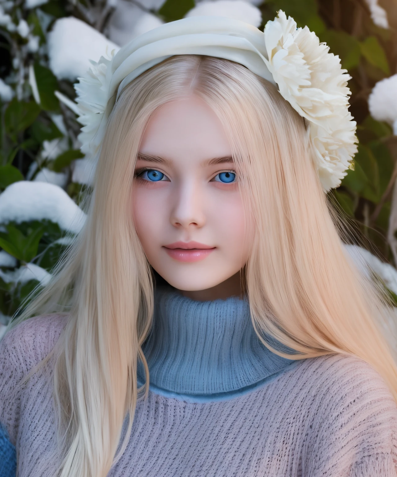 An Englishwoman with long pale blonde hair, eyes as blue as seawater, and ivory skin that is fairer than snow. The eyes are soft and the temperament is calm. Dressed in a pink chiffon sweater, natural makeup, a breeze blowing on the prairie --auto --s2