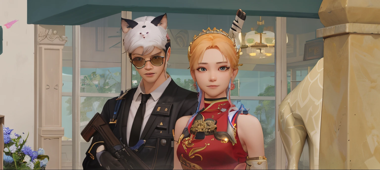 there are two people dressed up in costumes standing next to each other, & jeehyung lee & wlop, kda and sam yang, from ncsoft, nixeu and sakimichan, korean mmo, ruan jia and brom, korean mmorpg, sakimichan and frank franzzeta, inspired by Jang Seung-eop, inspired by Wang Duo