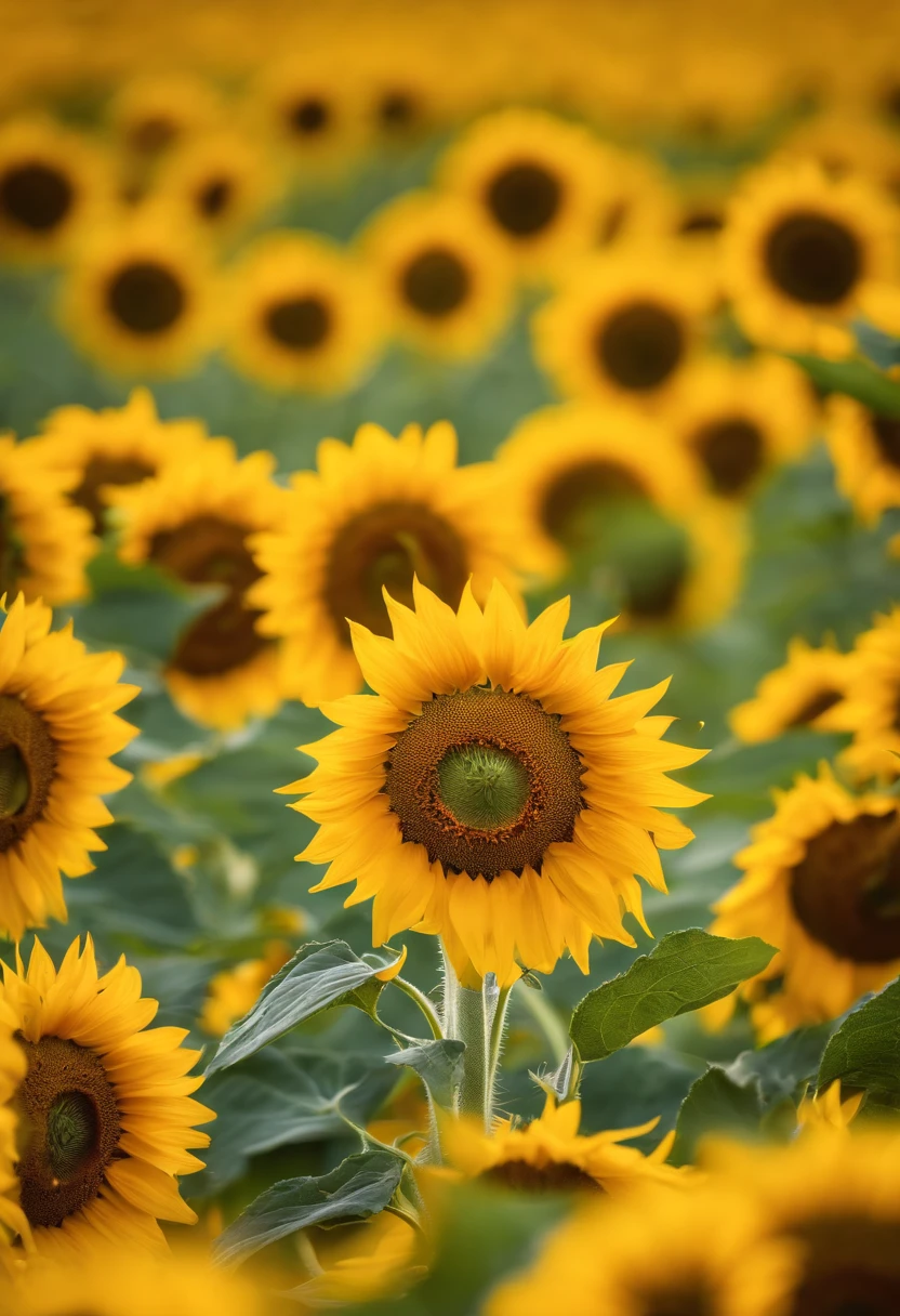 A large field of sunflowers,overhead photography
