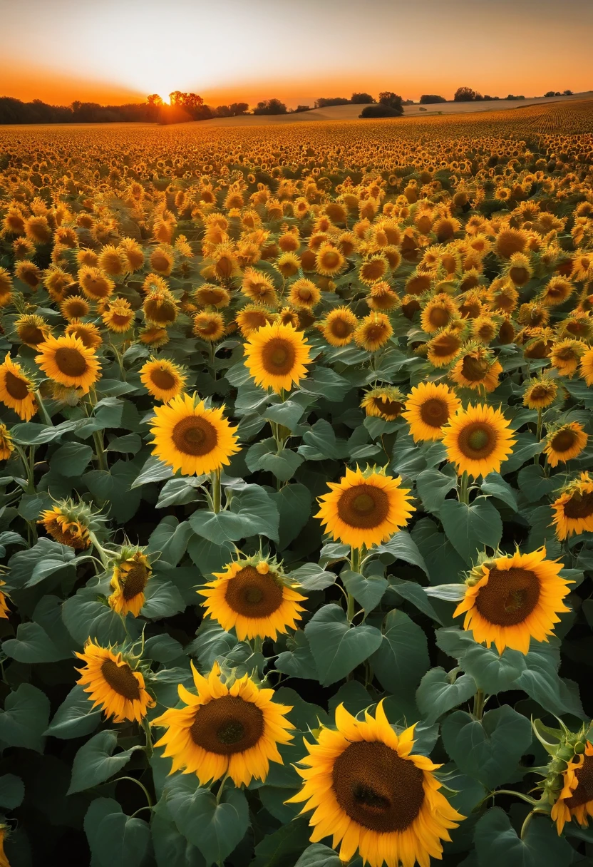 A large field of sunflowers,overhead photography