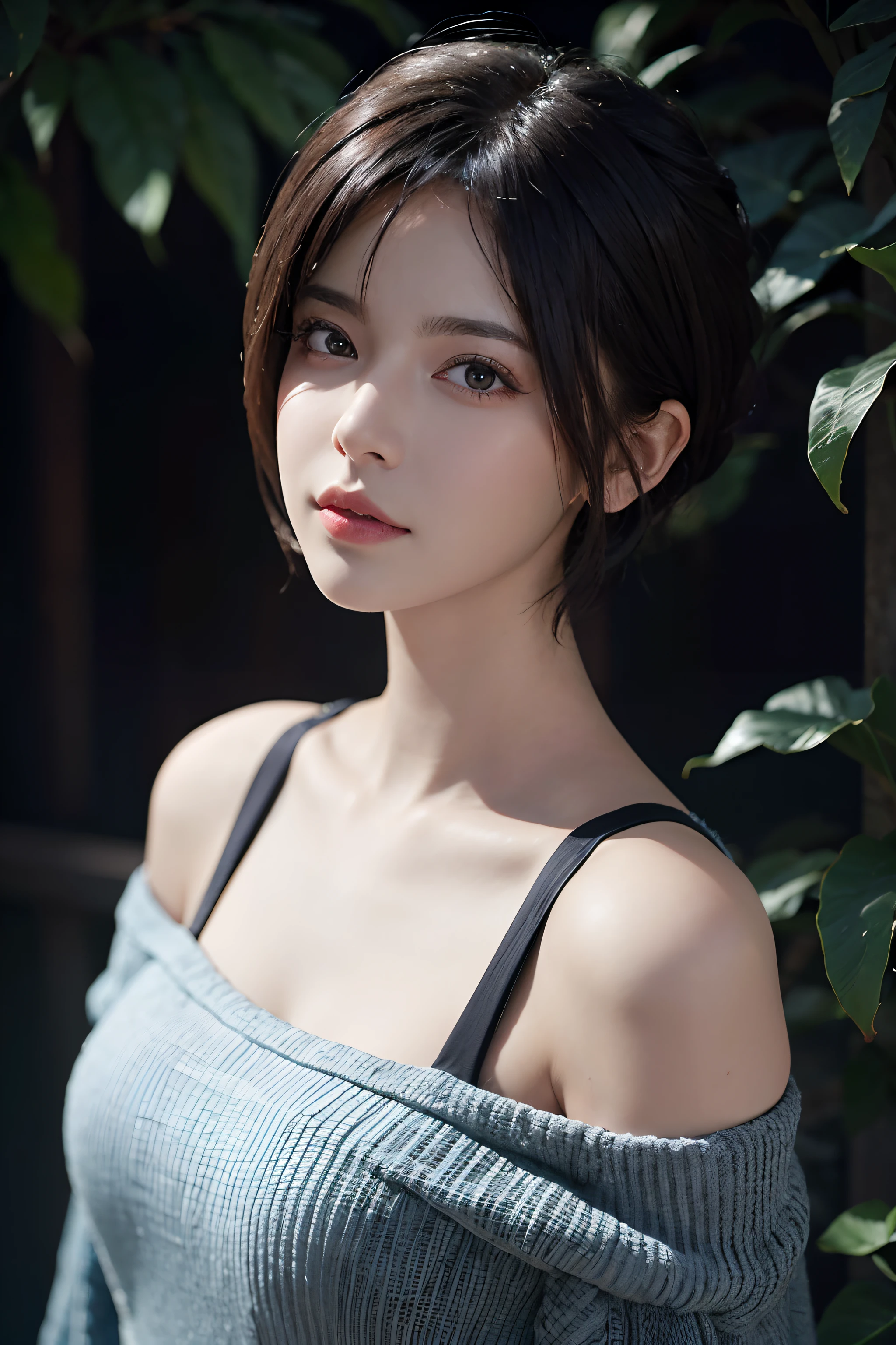 (masterpiece:1.3), (8k, photorealistic, RAW photo, best quality: 1.4), (1girl), beautiful face, (realistic face), (black hair, short hair:1.3), Nice hairstyle，photorealistic eye，Nice detail eyes，（Realistic skin），Beautiful skins，（Sweaters），absurd res，enticing，超高分辨率，Ultra photo realsisim，The is very detailed，cowboy shot