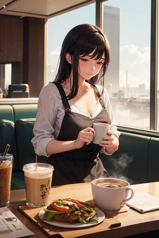 She is a vegetarian and is about to leave,
She thinks of her lover whom she left behind in Tokyo,
Yes, at the sandwich stand in the lobby of the airport,
But she is a sensitive woman,
She might stop going to San Francisco because of the steam from the coffee mill,