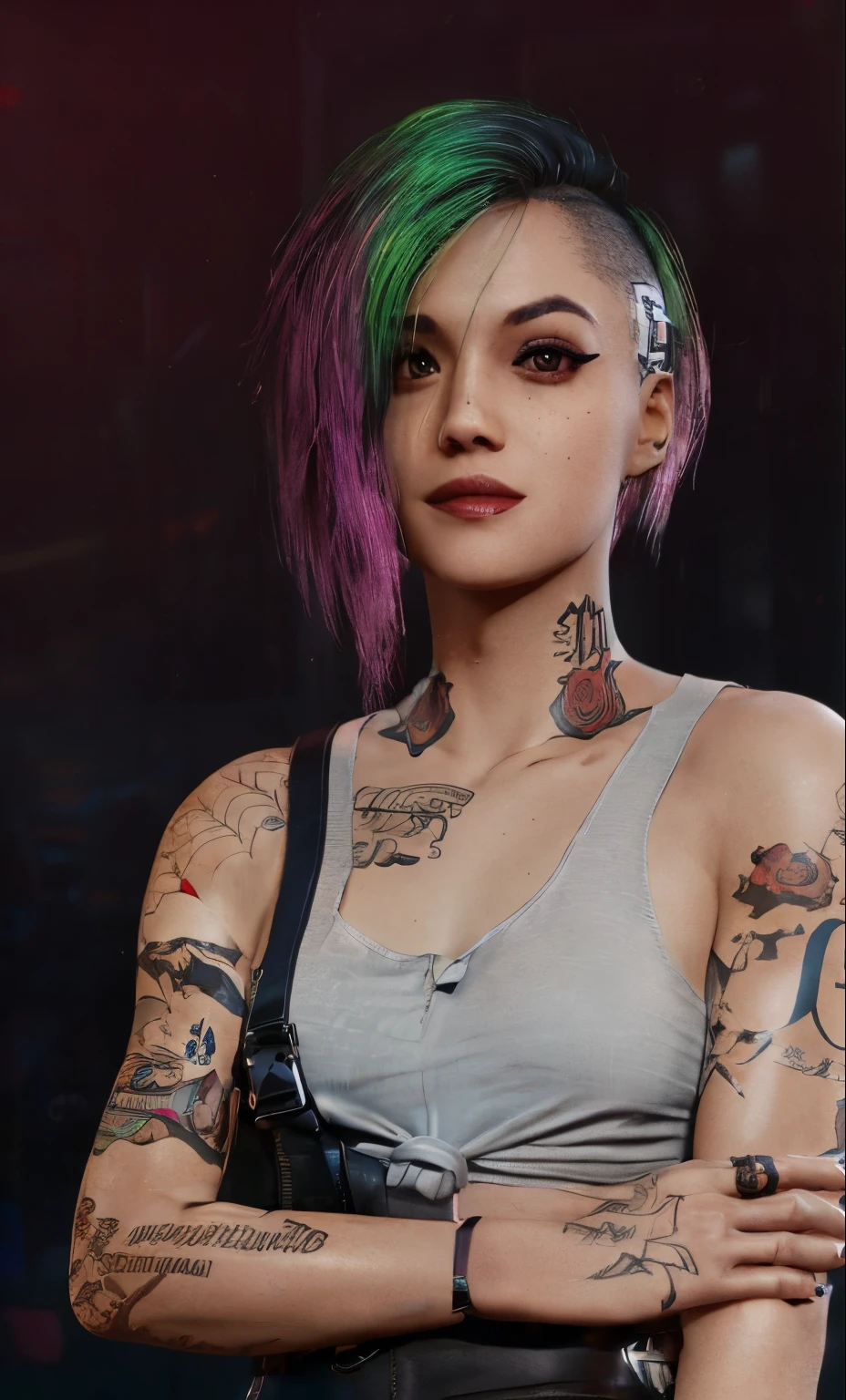 mulher com tatuagens e piercings posando para uma foto, estilo cyberpunk hiper-realista, diesel punk female, estilo cyberpunk ， hiper-realista, Cyberpunk 2 0 e. o modelo menina, florpunk cyberpunk, em cyber punk 2077, Judy Alvarez cyberpunk, estilo de cyberpunk 2 0 7 7, roupa estilo cyberpunk, modelo bonito da mulher cyberpunk, personagem cyberpunk