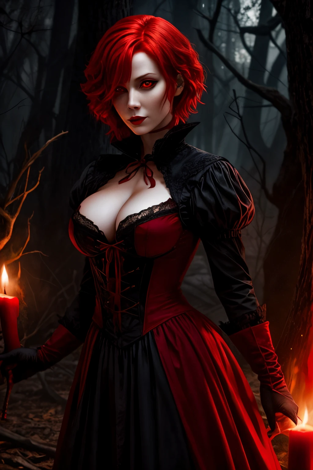 The witch,red hair,short hair,red eye,red sexy costume