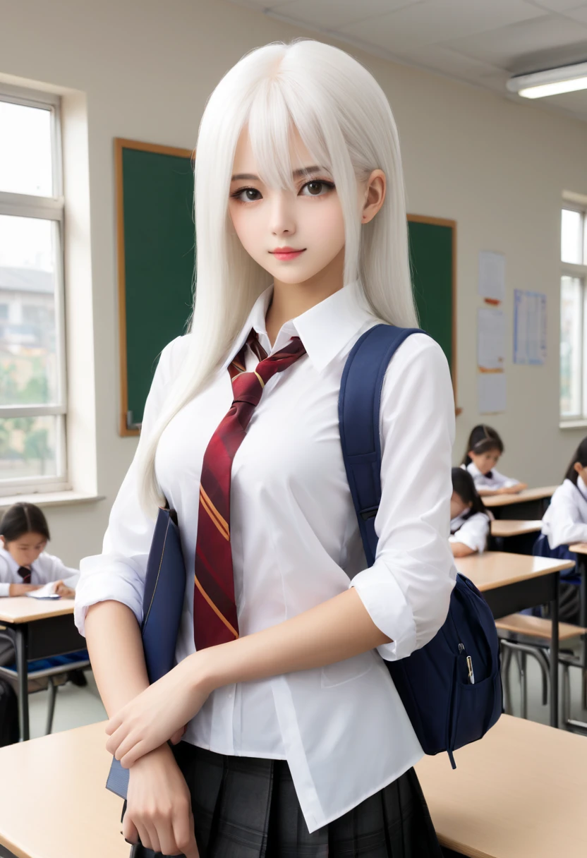 The tall white-haired beauty in school