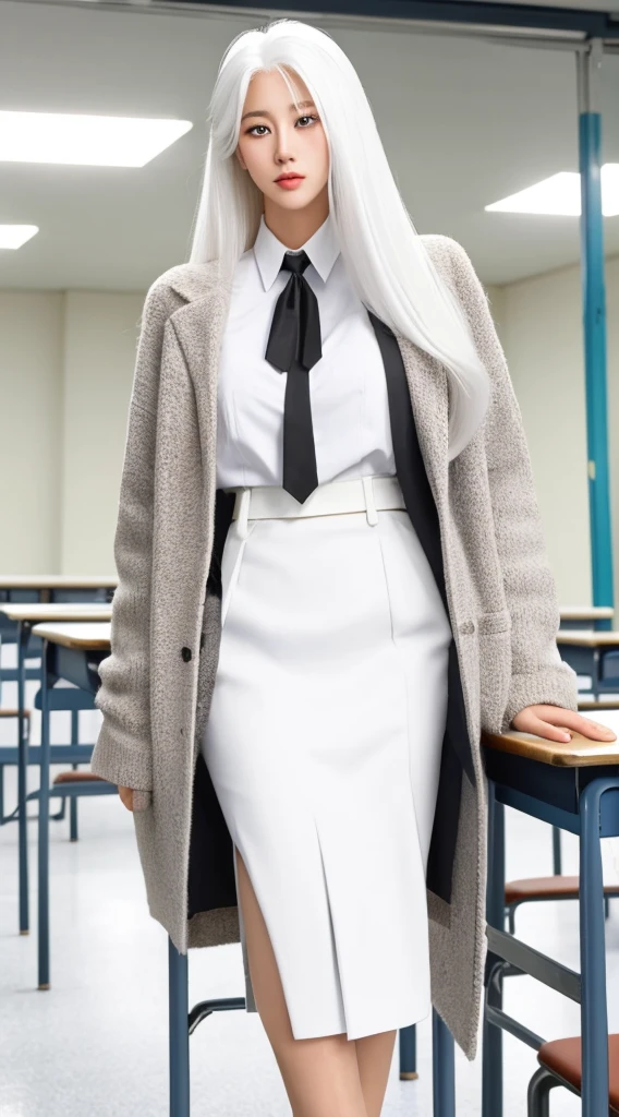 The tall white-haired beauty in school