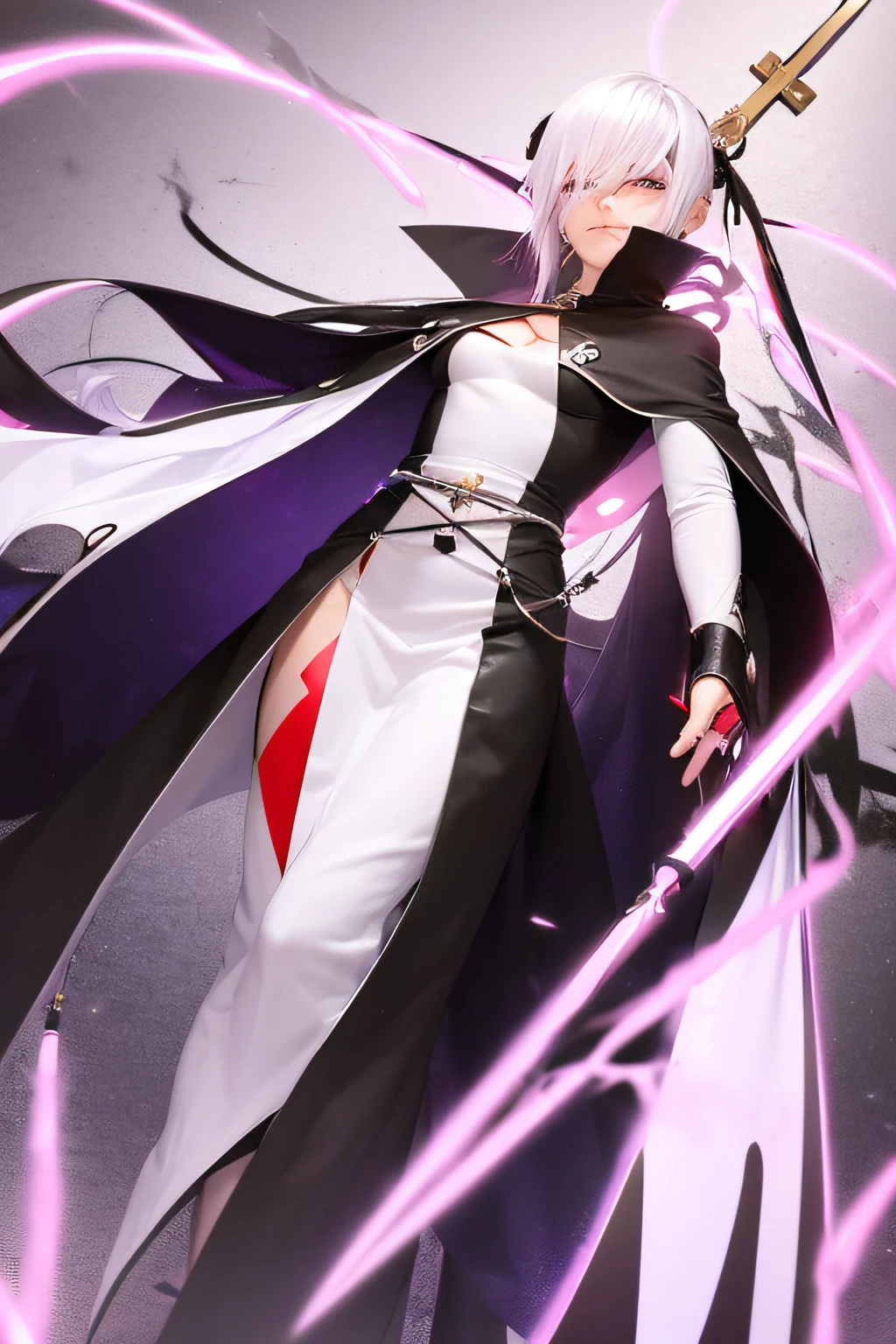 Personagem do anime Bleach,2D, Ultra HD |, Shinigami (BLEACH), white and purple clothes wearing a red energy spear with a cross on both ends