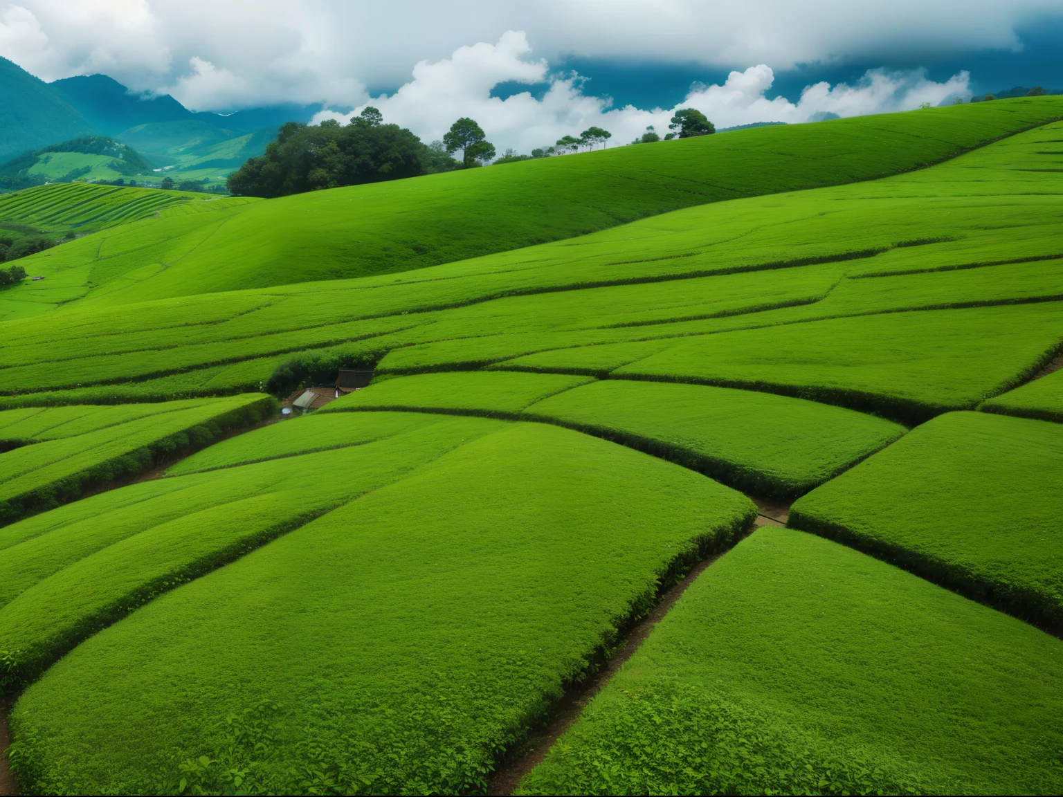 tea plantation,Beautiful,surrounded by cloud,high qulity