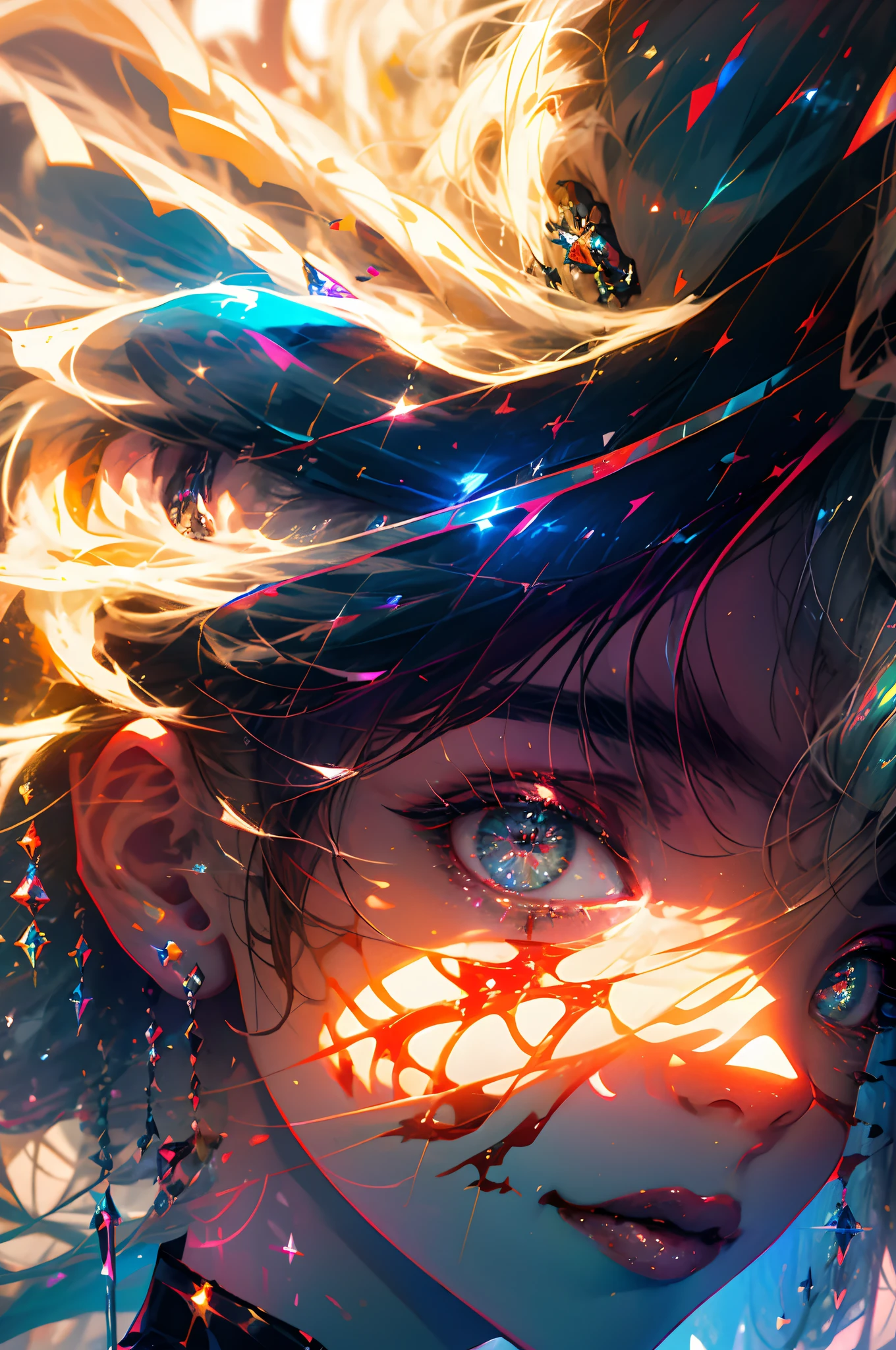 absurdres, 1girl,huge breast, star eye, blush, (realistic:1.5), (masterpiece, Extremely detailed CG unity 8k wallpaper, best quality, highres:1.2), (ultra_detailed, UHD:1.2), (pixiv:1.3), perfect illumination, distinct, (1girl:1.4), (bishoujo:1.2), looking at viewer, unreal engine, side lighting, perfect face, detailed face, bangs, perfect body, beautiful eyes, pretty face, (bright skin:1.4), idol, (abs), ulzzang-6500-v1.1, (navel), ruins, dark place, night, dark aura, close-up, selfie, (blood on face:1.4), (evil smile:1.1)