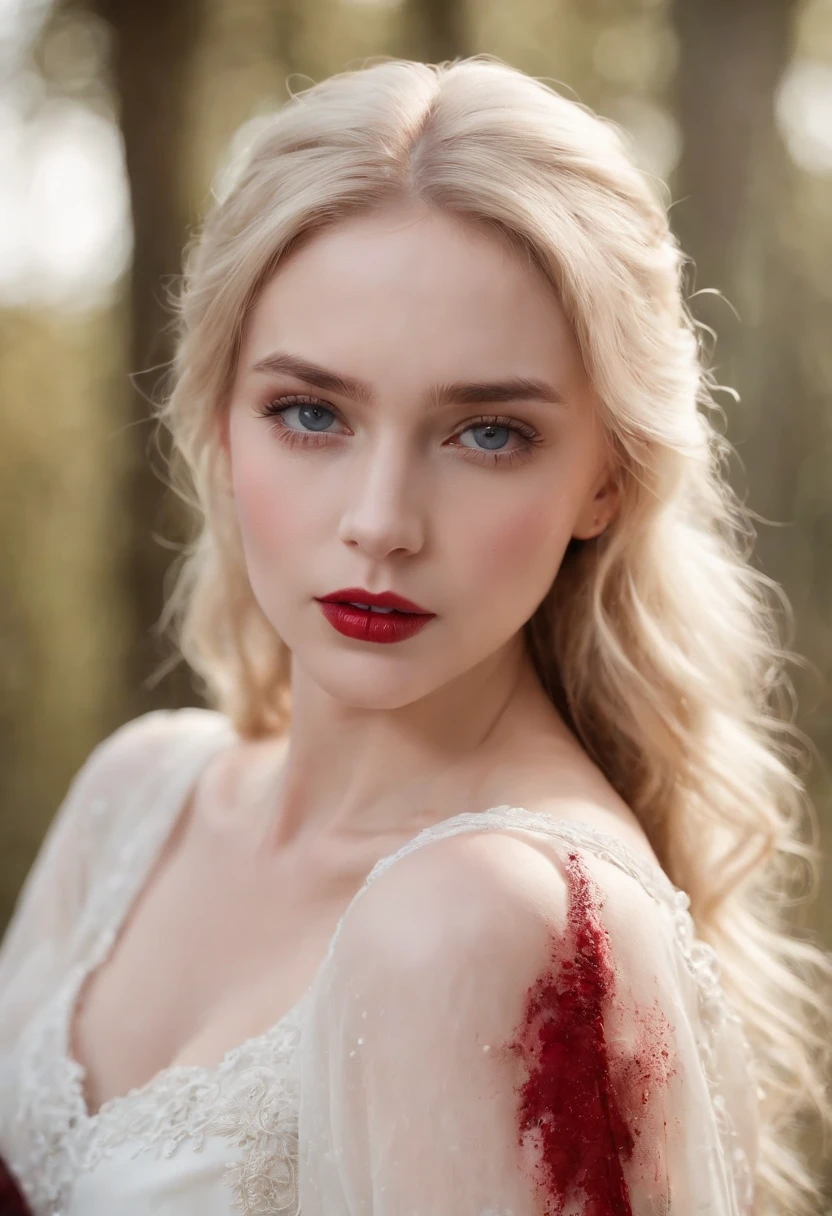 (((There was a deep red gash on her left cheek))) white complexion, Women around 19 years old, Natural blonde, Unique blue eyes, Wear eyeshadow powder, Slim and elegant, The beautiful, Candlelight in a medieval atmosphere, Super sharp focus, Real shooting, Medieval women's clothing, Four colors (scar:1.4)，Slender legs