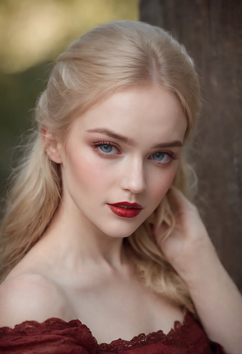 (((There was a deep red gash on her left cheek))) white complexion, Women around 19 years old, Natural blonde, Unique blue eyes, Wear eyeshadow powder, Slim and elegant, The beautiful, Candlelight in a medieval atmosphere, Super sharp focus, Real shooting, Medieval women's clothing, Four colors (scar:1.4)，Slender legs