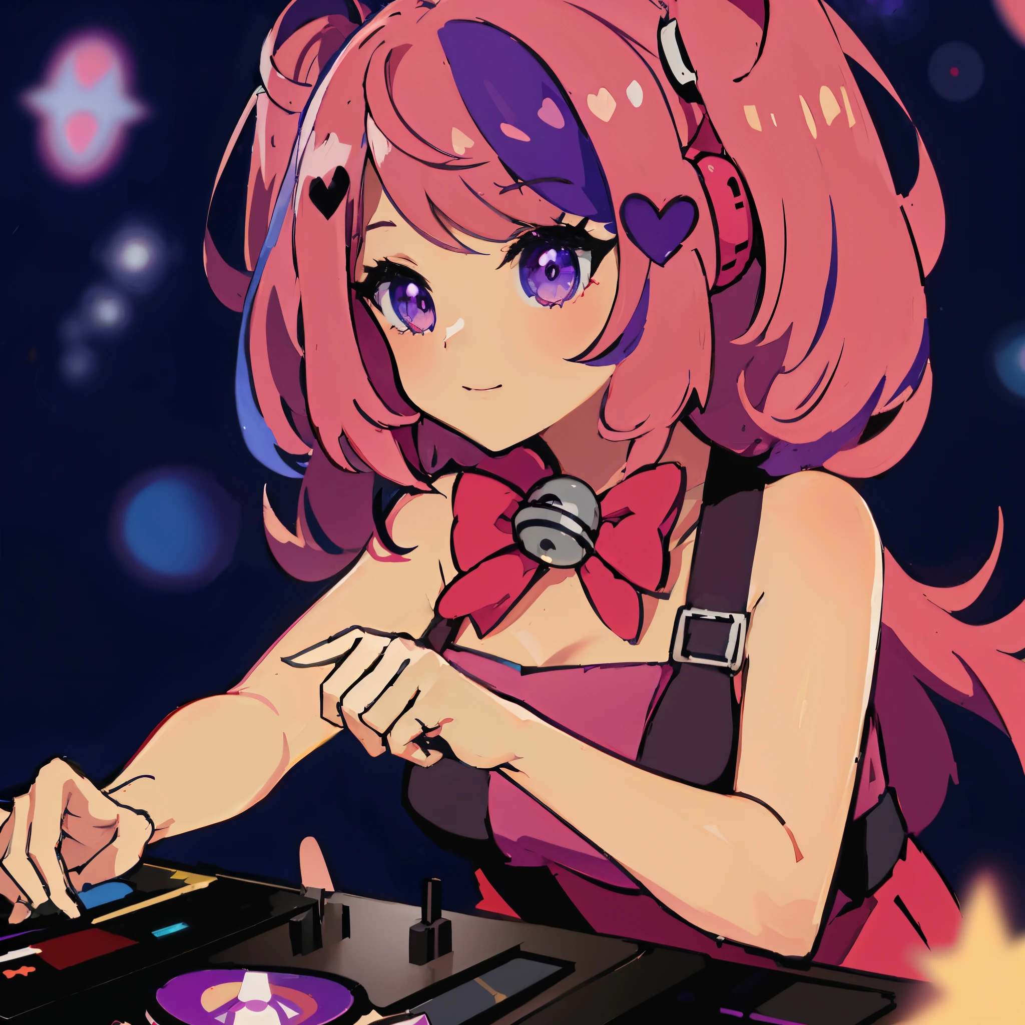 chica anime con cabello rosado y auriculares tocando un dj, DJ Sura, Chica Lofi, Anime Moe Artstyle, Alabanza Artstyle, Nightcore, vibraciones de anime, Estilo anime 4K, Ilustraciones oficiales, Marin Kitagawa Fanart, IG Studios estilo anime, Cutecore, loli, Anime style. 8k, KDA, splash art anime loli