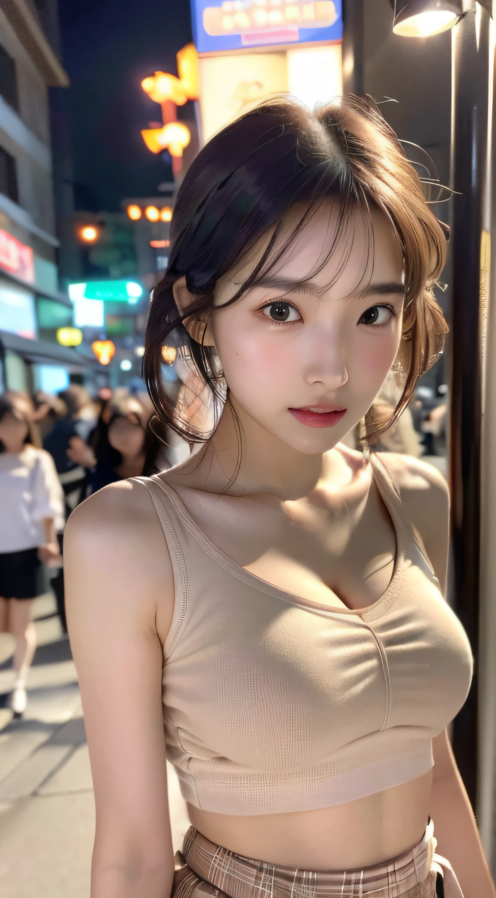 Extremely detailed CG unity 8k wallpaper, Best Quality, Ultra-detailed, Masterpiece, realisitic, Photo Photorealistic, very detailed cute girl, (Masterpiece:1.4), (8K, Photorealistic, Raw foto, Best Quality: 1.4), Korean Girl, (1Girl), beautifull face, (realistic face:1.4), (Small head:1.3), beautiful hairstyle, photorealistic eyes, Beautiful detailed eyes, (Realistic skin:1.3), beautiful skin, Attractive, The ultra-Highres, ultra realisic, highly detaild, Golden proportions, (Detailed face:1.4), looking up at viewer,(((skirt lift by myself))), (lifted by self), boxer shorts , panties focus, blush, parted lips, looking up at viewer , half body shot , (crowd of), (Crowded street lamp poles) ,