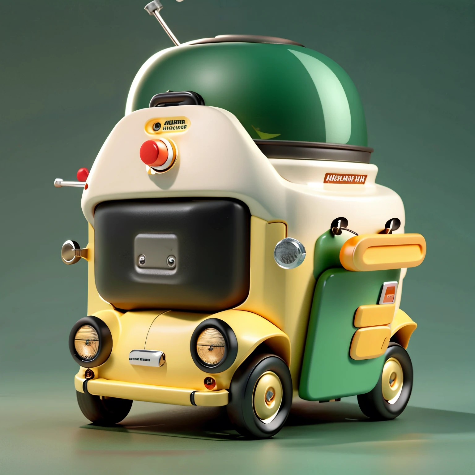 A lovely coffee cart，Inspired by:【Wuling Hongguang minicar】big breasts and big breasts【Mini Beetle】，Equipped with a professional large coffee machine，Fancy green high detail，32k超高清，Industrial designProduct design，WHITE BACKGROUND，White environment，studiolight，ultra Realistic，High Details，Lateral face，Side view