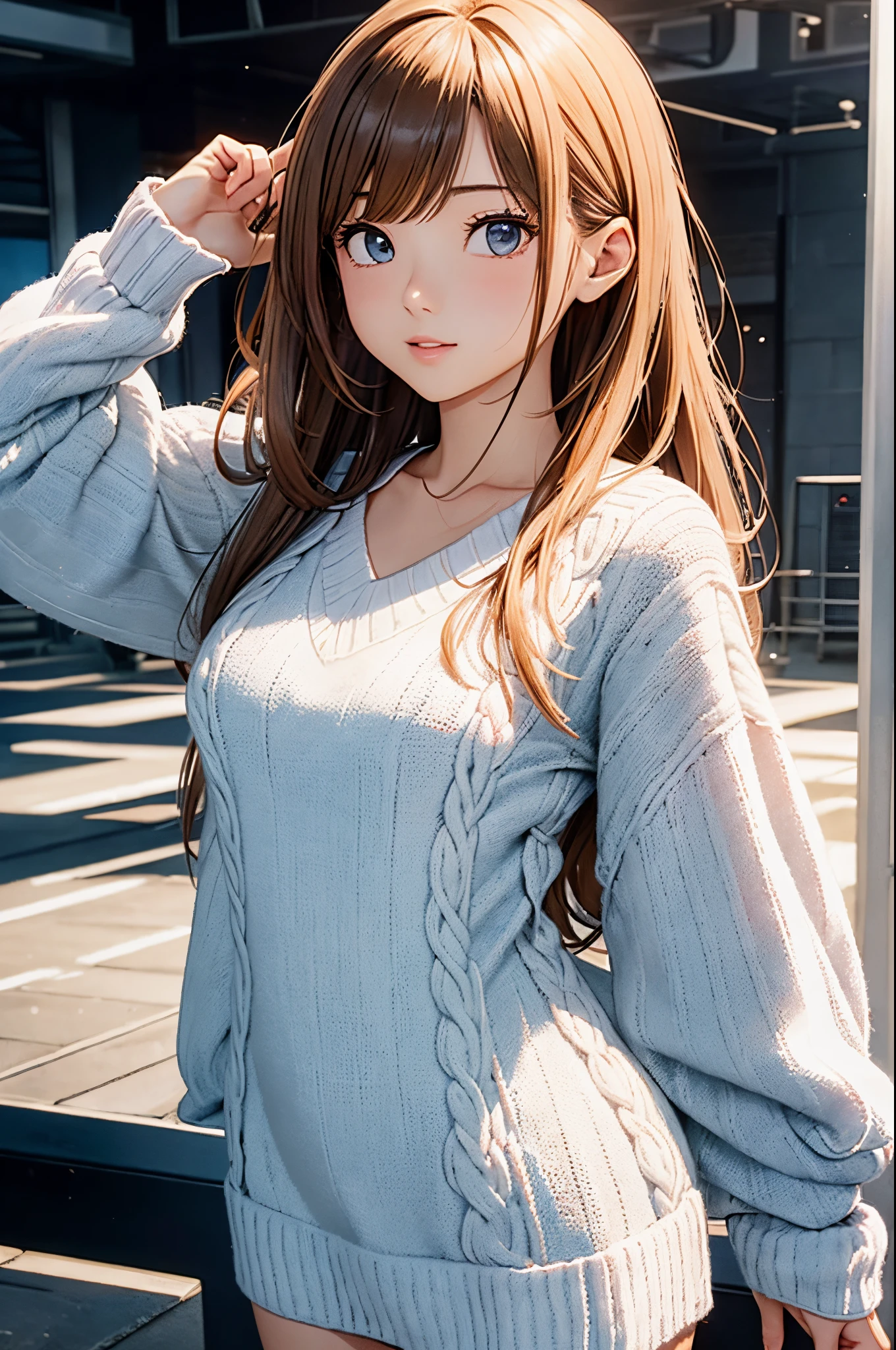 top-quality、超A high resolution、sleeve knit v neck sweater、Loose fashion、One Piece Knit、3D Real、