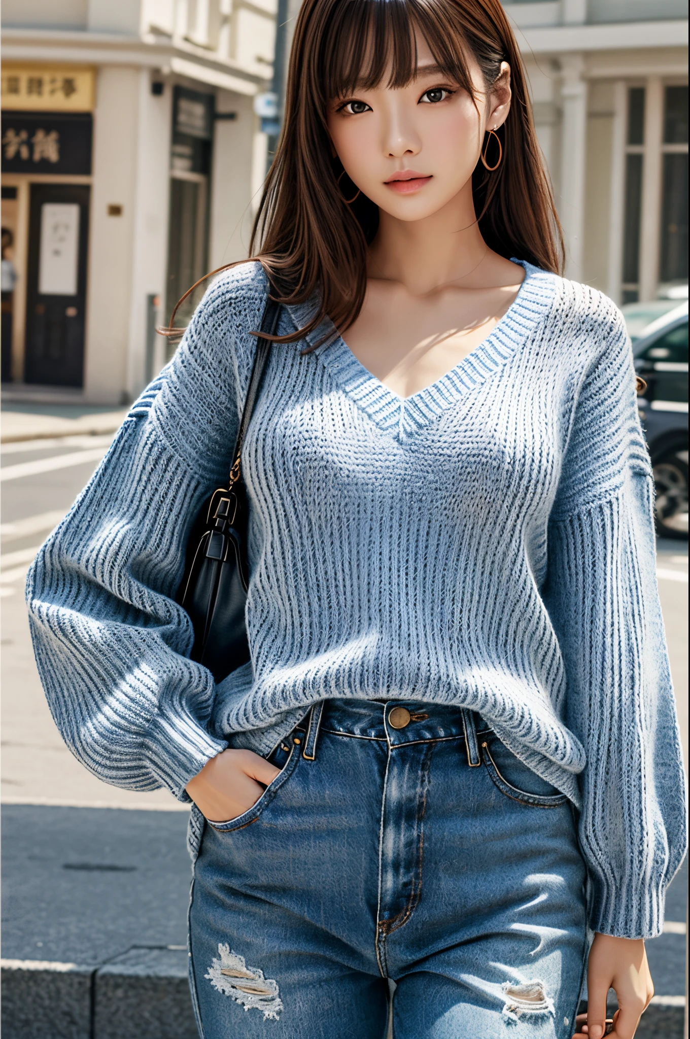 top-quality、超A high resolution、sleeve knit v neck sweater、Loose fashion、One Piece Knit、３D Real、