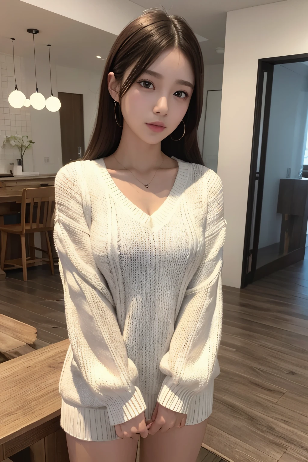 1girl,sweater,white background,Completely naked、