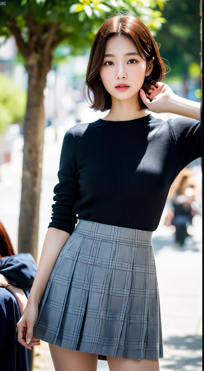 the Extremely Detailed CG Unity 8K Wallpapers, Best Quality, Ultra-detailed, masutepiece, realisitic, photorealistic photos, extremely detailed cute girl, (masutepiece:1.4), (8K, Photorealistic, Raw foto, Best Quality: 1.4), Korean Girl, (1girl in), beautiful countenance, (Realistic face:1.4), (small head:1.3), Beautiful hairstyle, Photorealistic eyes, Beautiful detailed eyes, (Realistic skin:1.3), Beautiful skin, Attractive, 超A high resolution, A hyper-realistic, ighly detailed, Golden proportions, (Detailed face:1.4), look up at viewer,(((skirt lift by yourself))), (lifted by self), Boxer shorts , panties focus, blush, Parted lips, look up at viewer , Half body shot , (Crowd of), (Crowded lampposts) ,