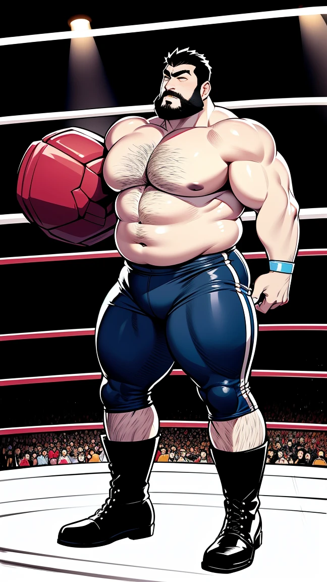 the only person，male people，Muscle wrestler，musculous，Stout wrestler，Asian people，jpn，Uncles，60-year-old middle-aged man，Short hair details，Short hair details，Wrestling boots，Full body like，Panorama characters，WWE ring，WWE American professional wrestling，spotlight lights，cellshading，visions，pantiess，fatness，age 55，,Middle age，tattoo is，Fingerless gloves，Wheat-colored skin，oilly skin，Dark skin，Show off your chest muscles，Sumo wrestler，body builder，Wide sideburns，Pronounced abs，ssmile，beard is gray，White hair，（Full body like：3），Hands are very thin，delicated face