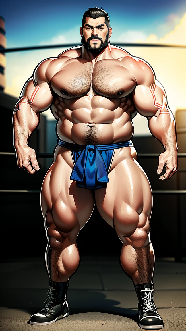 the only person,male people,Muscle wrestler,Muscular,Stout wrestler,Asian people,jpn,Uncles,60-year-old middle-aged man,Short hair details,Short hair details,Wrestling boots,Full body like,Panorama characters,WWE ring,WWE American professional wrestling,spotlight lights,cellshading,visions,pantiess,fatness,age 55,,Middle age,tattoo is,Fingerless gloves,Wheat-colored skin,oilly skin,Dark skin,Show off your chest muscles,Sumo wrestler,body builder,Wide sideburns,Pronounced abs,ssmile,beard is gray,White hair,(Full body like:3),Hands are very thin,bright outside,outdoor background