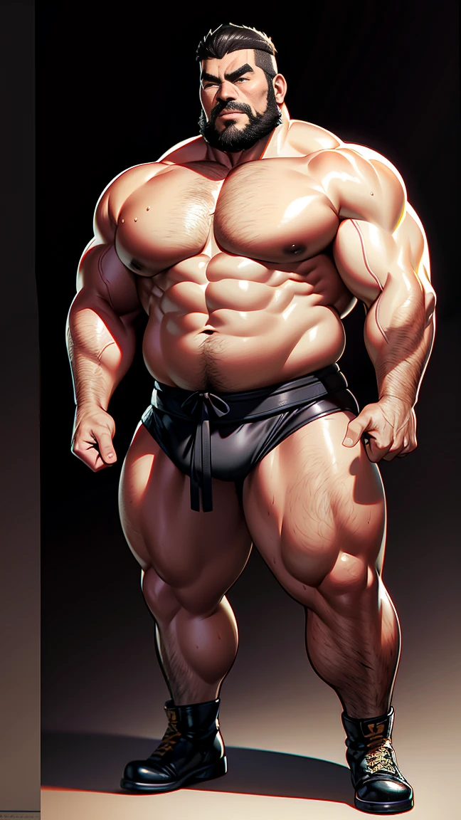 the only person，male people，Muscle wrestler，Muscular，Stout wrestler，Asian people，jpn，Uncles，60-year-old middle-aged man，Short hair details，Short hair details，Wrestling boots，Full body like，Panorama characters，WWE ring，WWE American professional wrestling，spotlight lights，cellshading，visions，pantiess，fatness，age 55，,Middle age，tattoo is，Fingerless gloves，Wheat-colored skin，oilly skin，Dark skin，Show off your chest muscles，Sumo wrestler，body builder，Wide sideburns，Pronounced abs，ssmile，beard is gray，White hair，（Full body like：3），Hands are very thin，delicated face