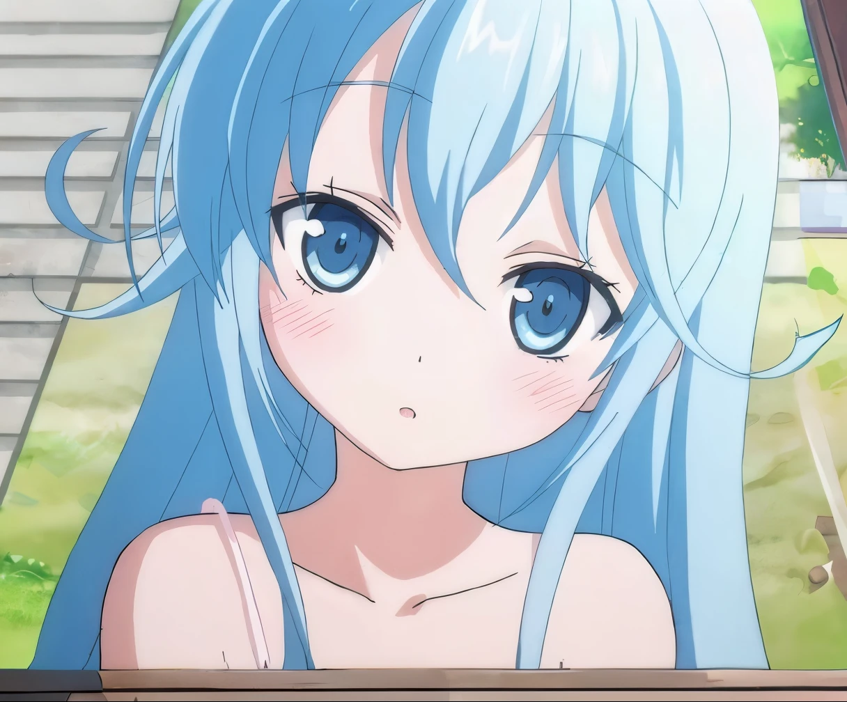 rimuru、animesque、neuter、blue eyess、blue hairs、straight haired、The long-haired、small tits、((animesque)When I was reincarnated, I was a slime))