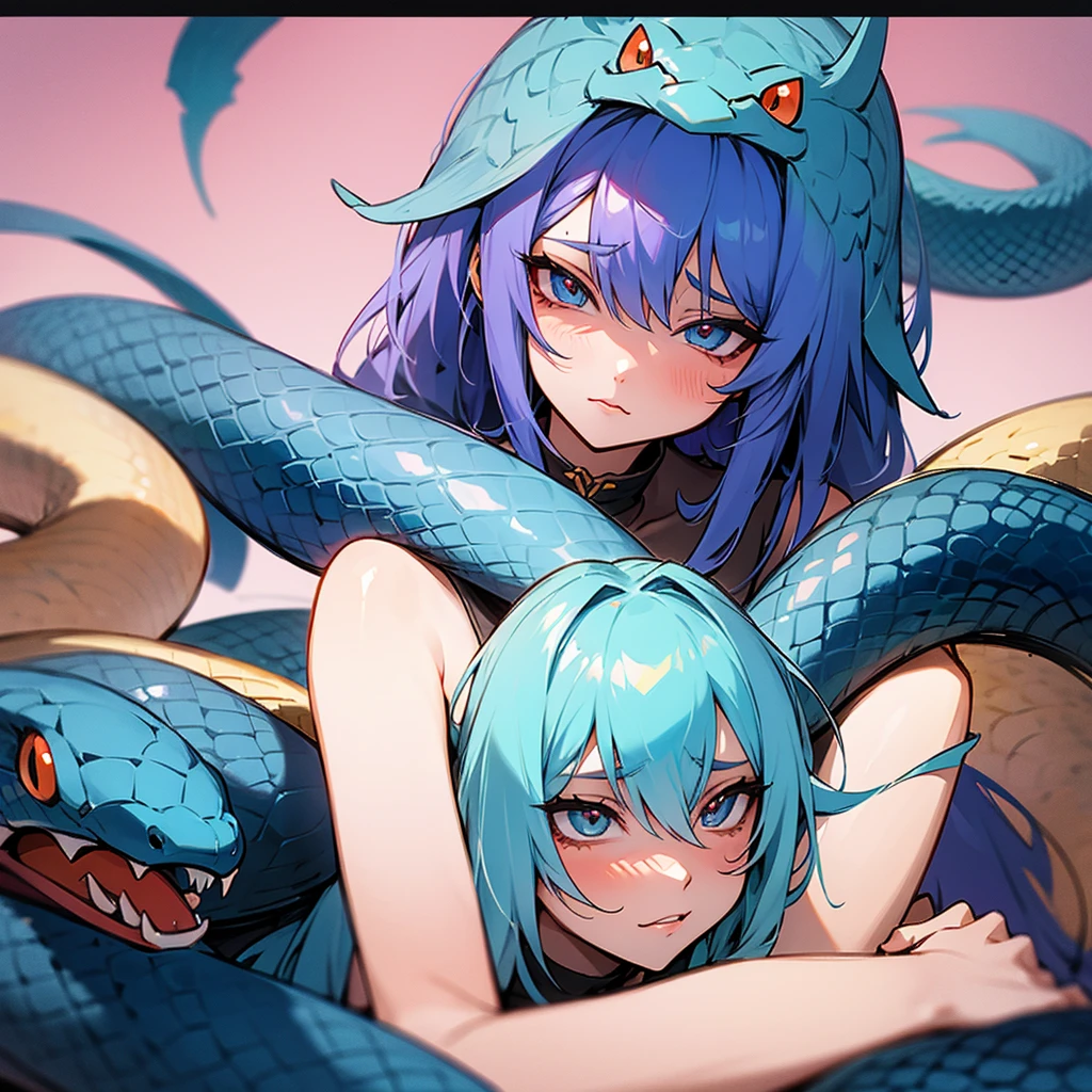 score_9, score_8_up, score_7_up, score_6_up, score_5_up, score_4_up, (source_anime), 2girls, monster musume no Iru Nichijou, (papi from monster musume,girl, blue hair, Short hair,  body, small breasts, {sucking breasts}), (miia, Red hair, lamia, massive breasts, Tall stature), lesbian , age difference, size difference, breast sucking, breast milk, tongue, far, full body, lesbian