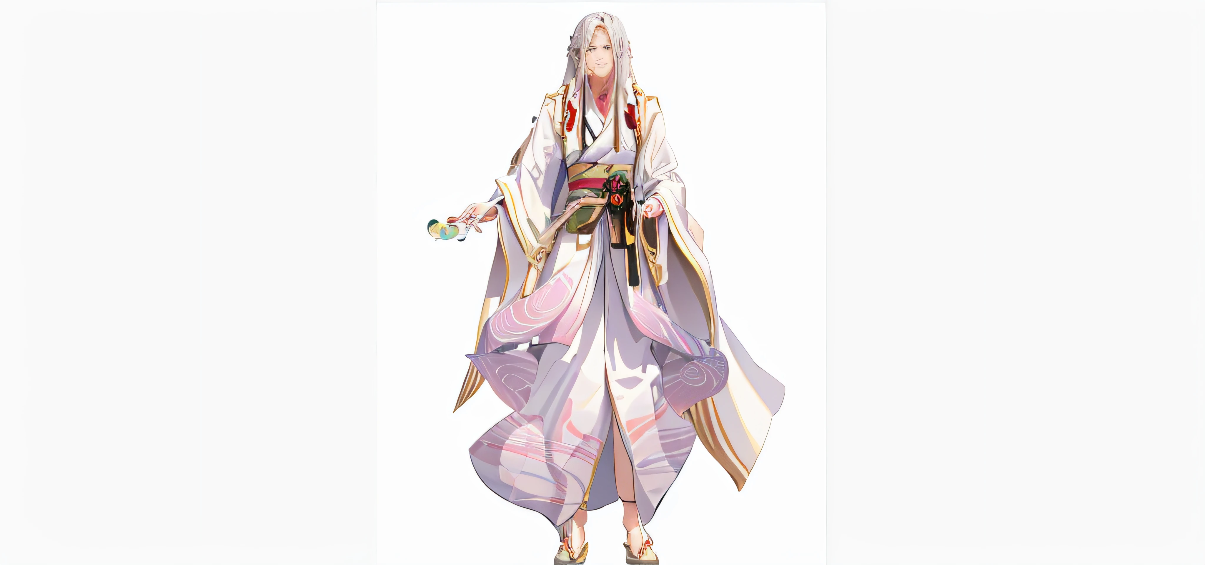 Anime style illustration of woman wearing kimono, flowing hair and long robes, Cotton Cloud Mage Robe, Flowing magic robes, flowing robe, taisho roma, A flowing white robe, wearing a long flowing robe, Official character art, Wear long, flowing clothes, Goto Indian Summer, Handsome guy in the art of slaying demons, Official character illustrations,Generate a background,Rich in detail,The work of the master,Movie 8K Ultra HD,clean shape,Background with,Background composition